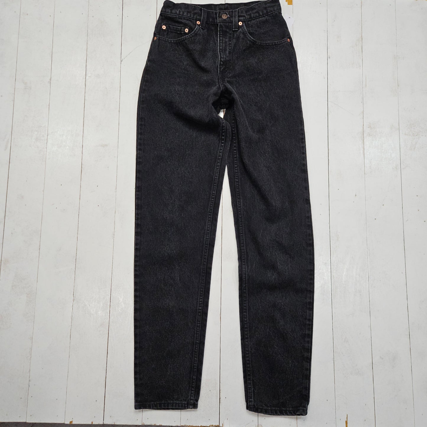 1990s Levi's Black Denim 550 Relaxed Fit Tapered Leg Denim Jeans Made in USA Size 28x34.5