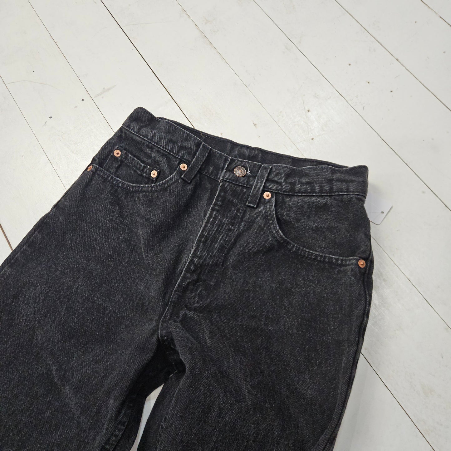 1990s Levi's Black Denim 550 Relaxed Fit Tapered Leg Denim Jeans Made in USA Size 28x34.5