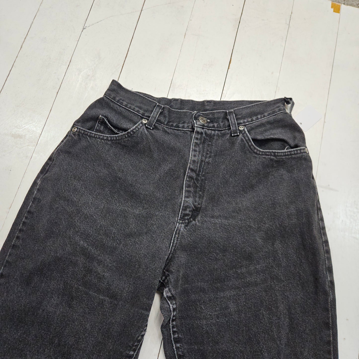 1990s Lee Faded Black Denim Womens Wester Cut Jeans Made in USA Size 28x26.75