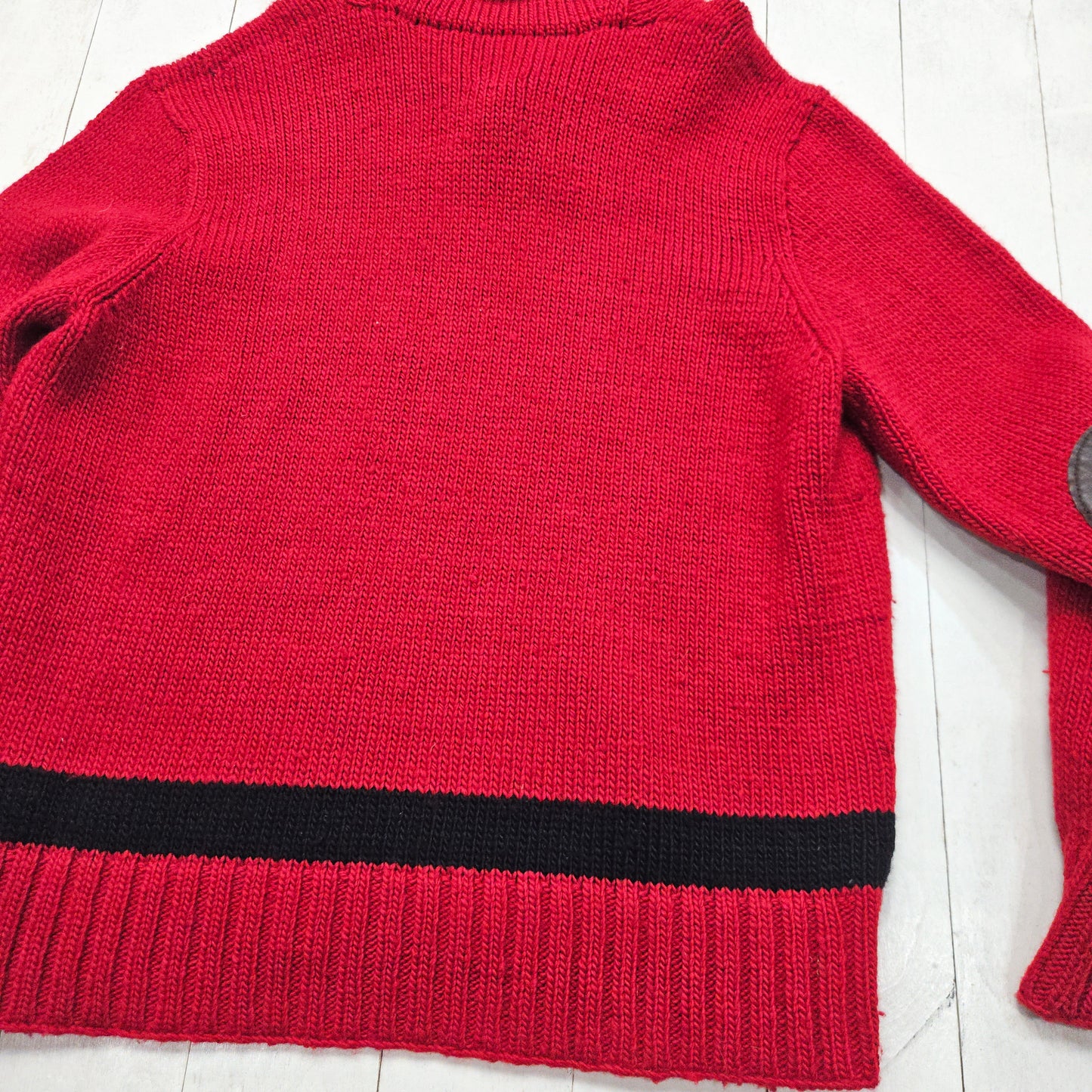 1990s Polo Ralph Lauren Red/Black Two Tone Hand Knit Wool Shawl Collar Pullover Sweater Size L