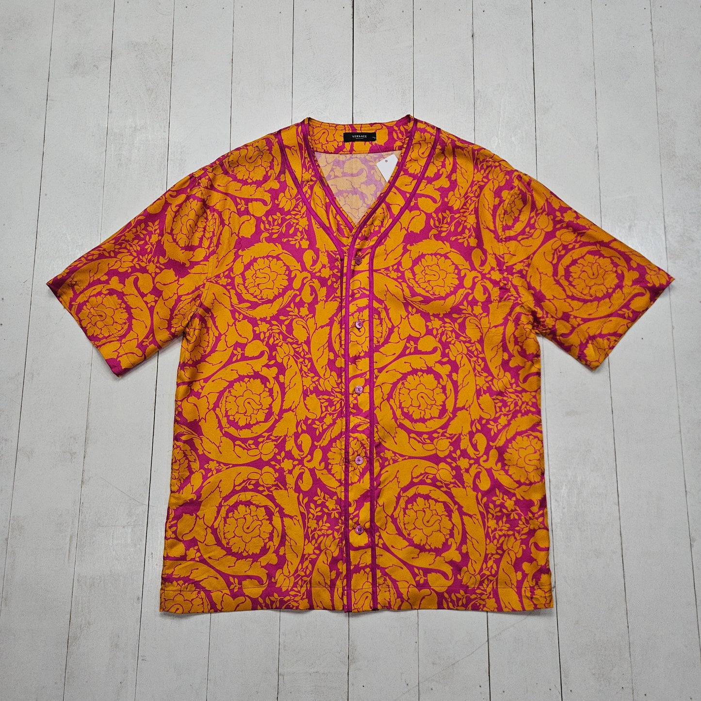 2020s Versace Barocco Short Sleeve Authentic Silk Baseball Shirt Made in Italy Size L