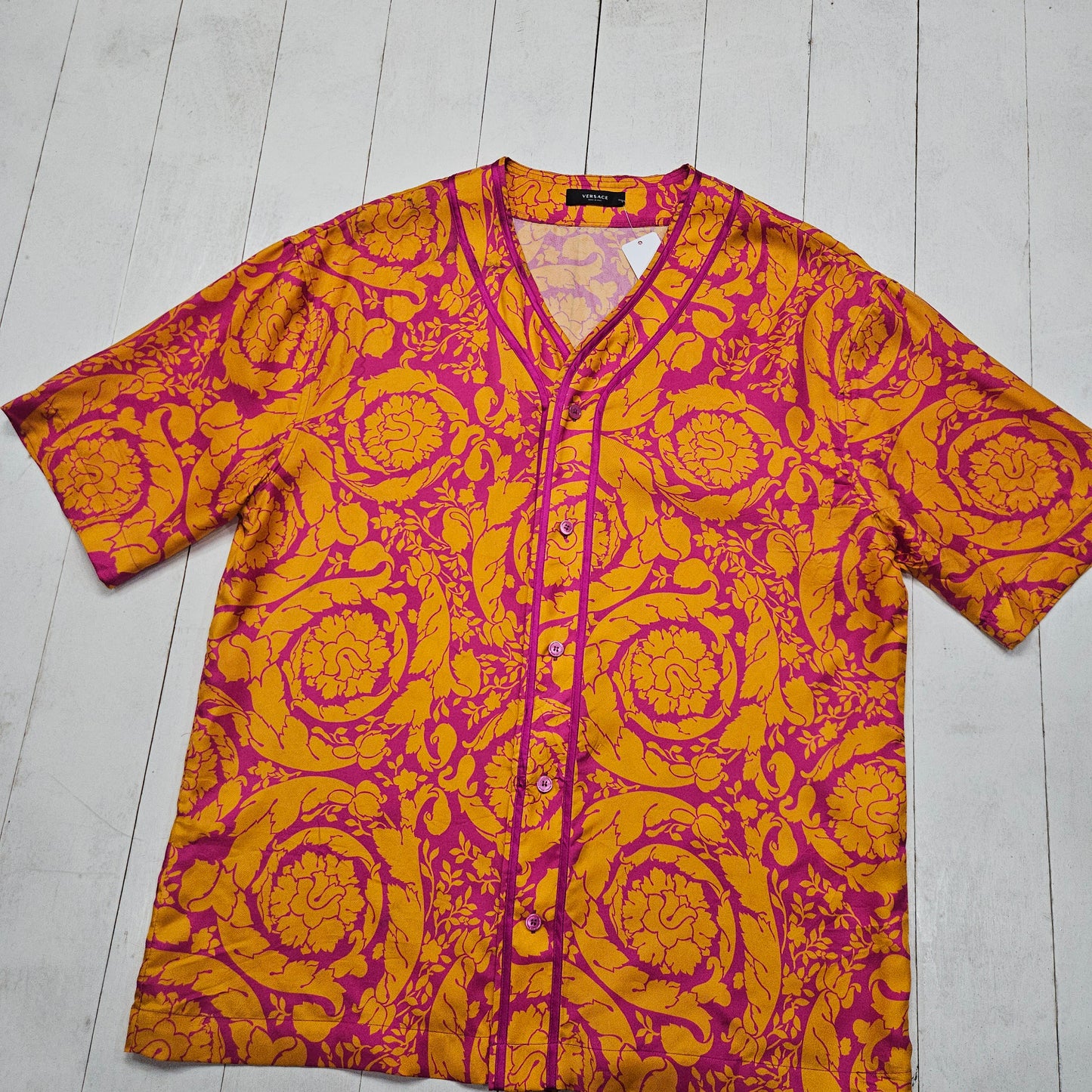 2020s Versace Barocco Short Sleeve Authentic Silk Baseball Shirt Made in Italy Size L