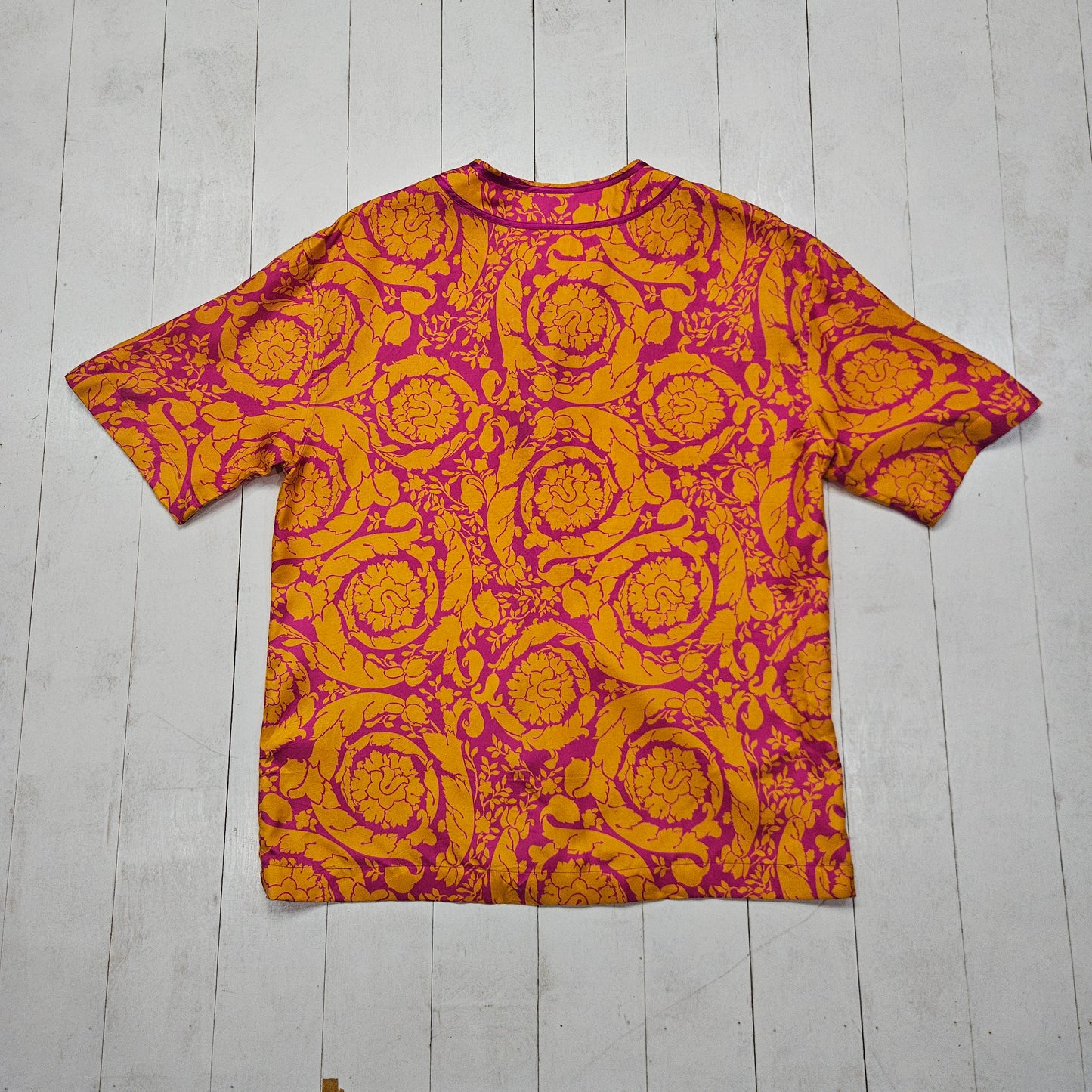 2020s Versace Barocco Short Sleeve Authentic Silk Baseball Shirt Made in Italy Size L