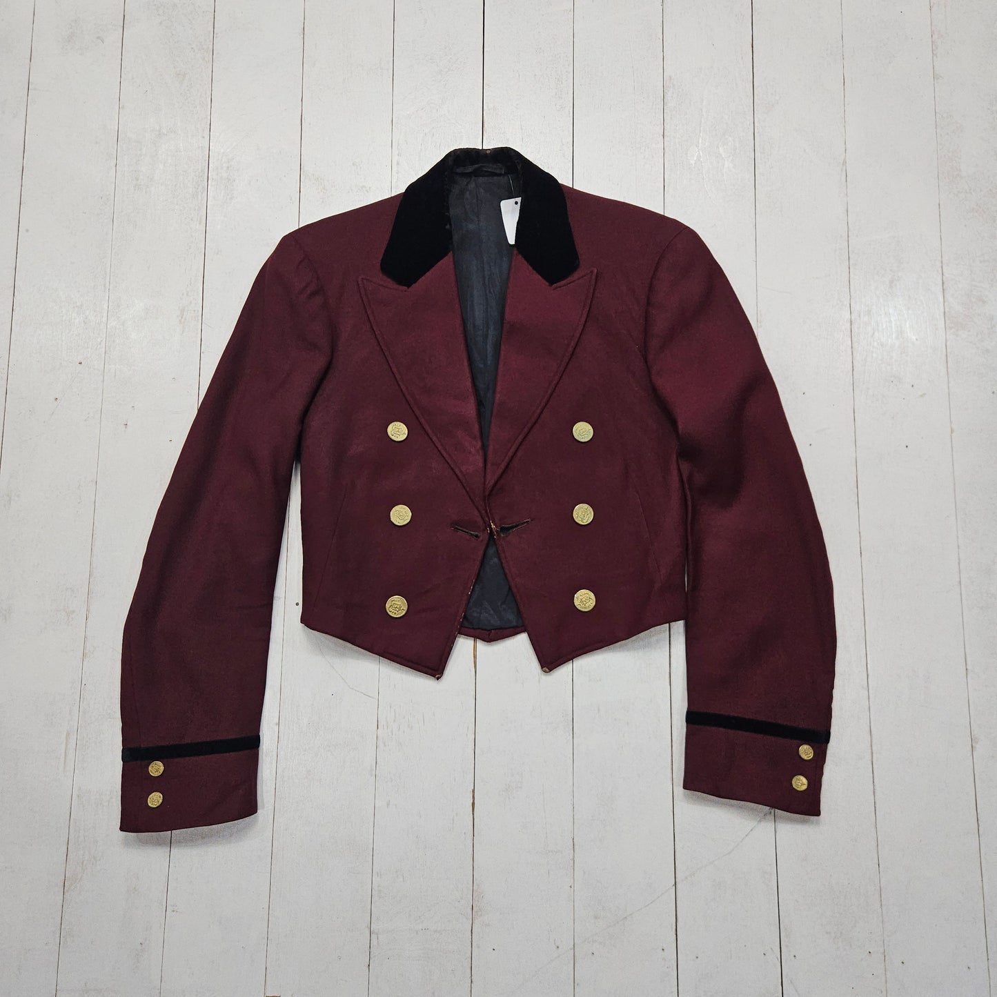 1930s-1950s Double Breasted Maroon/Black Bell Hop Jacket with Livery Buttons Womens Size XS