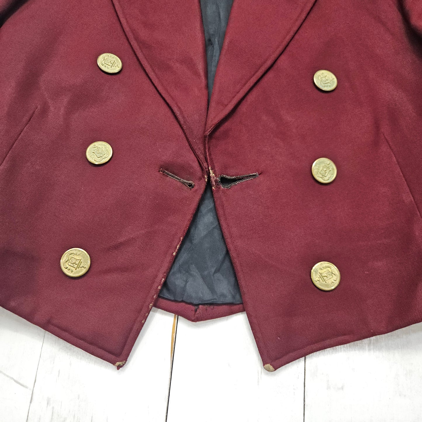 1930s-1950s Double Breasted Maroon/Black Bell Hop Jacket with Livery Buttons Womens Size XS