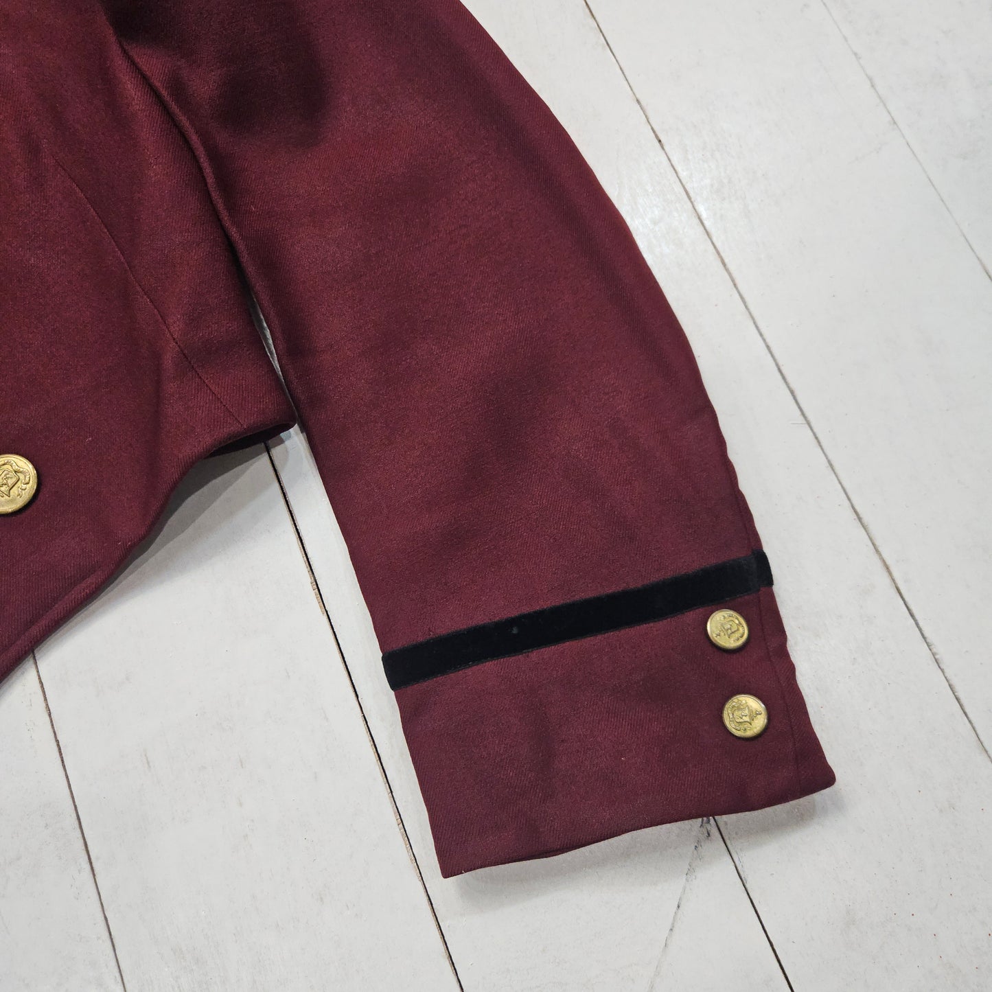 1930s-1950s Double Breasted Maroon/Black Bell Hop Jacket with Livery Buttons Womens Size XS