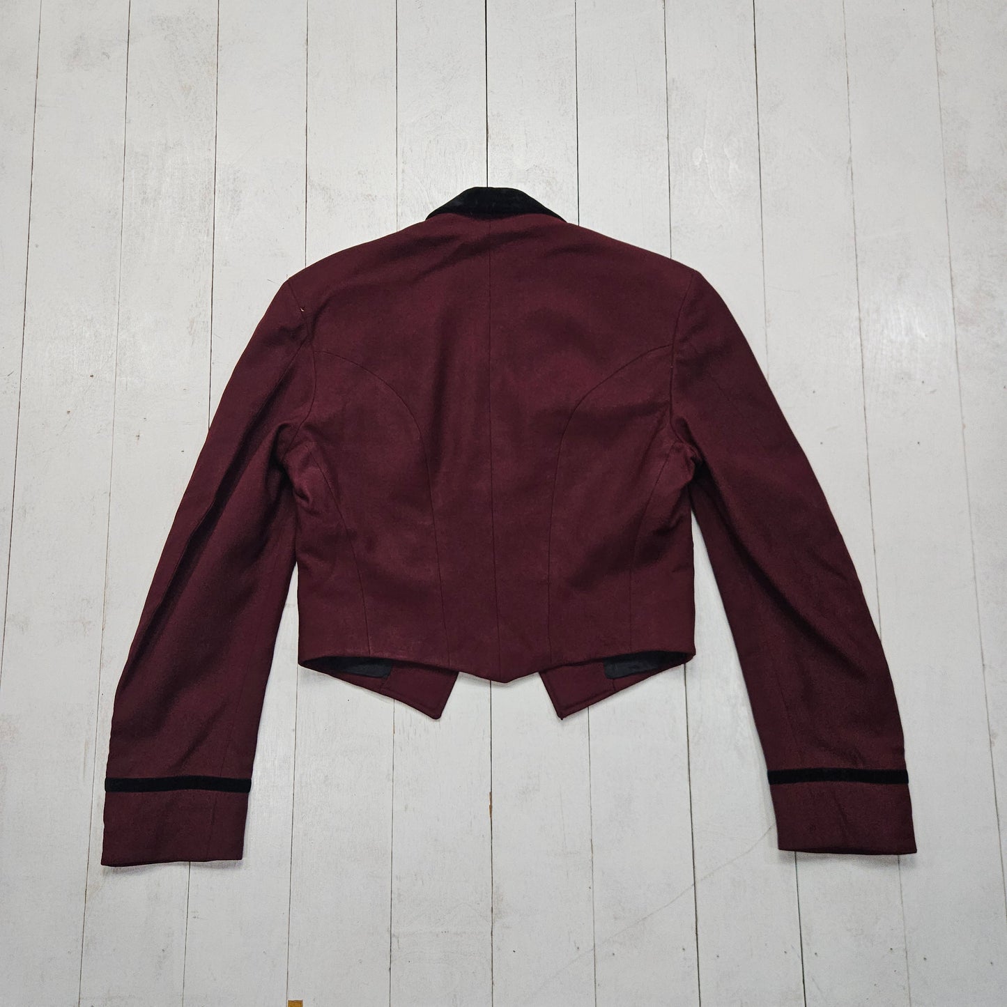 1930s-1950s Double Breasted Maroon/Black Bell Hop Jacket with Livery Buttons Womens Size XS