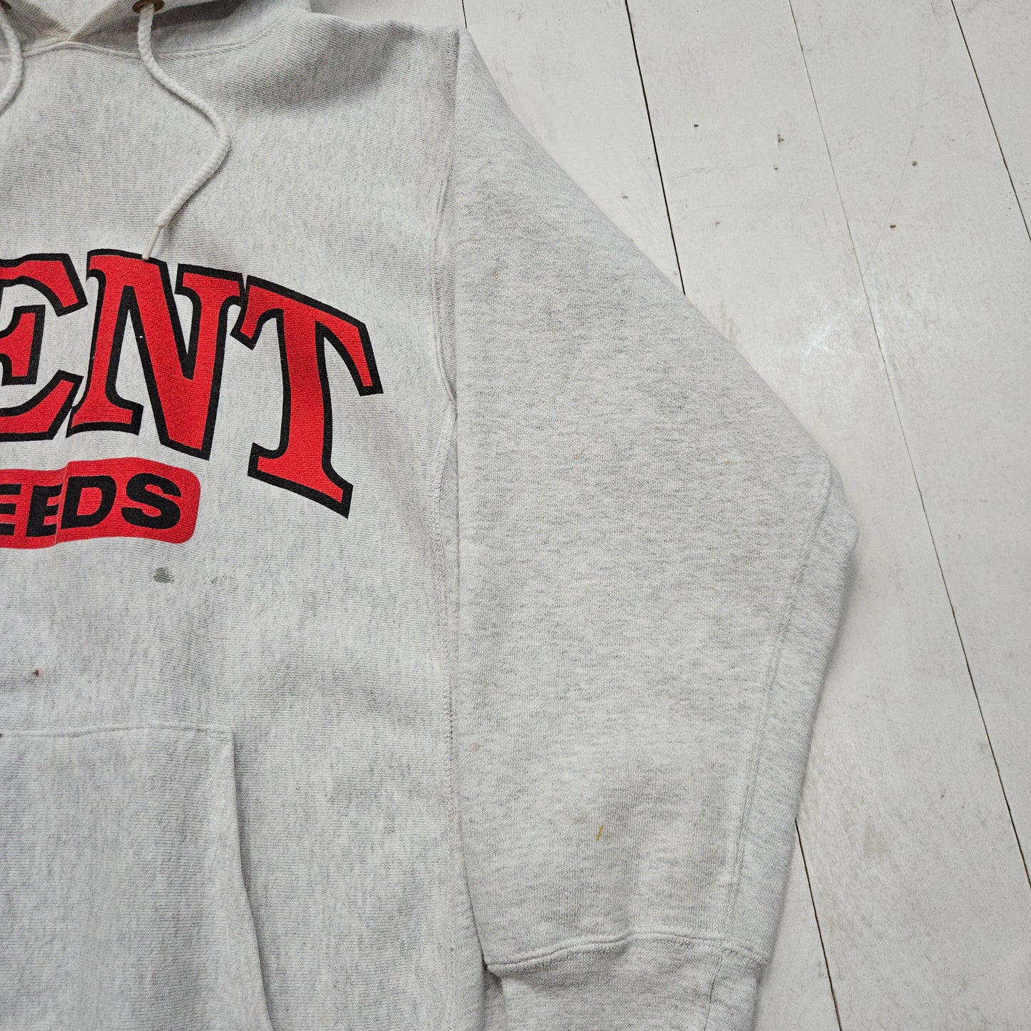 1990s Kent Feeds Grey Rerverse Weave Style Promotional Hoodie Sweatshirt Made in USA Size M