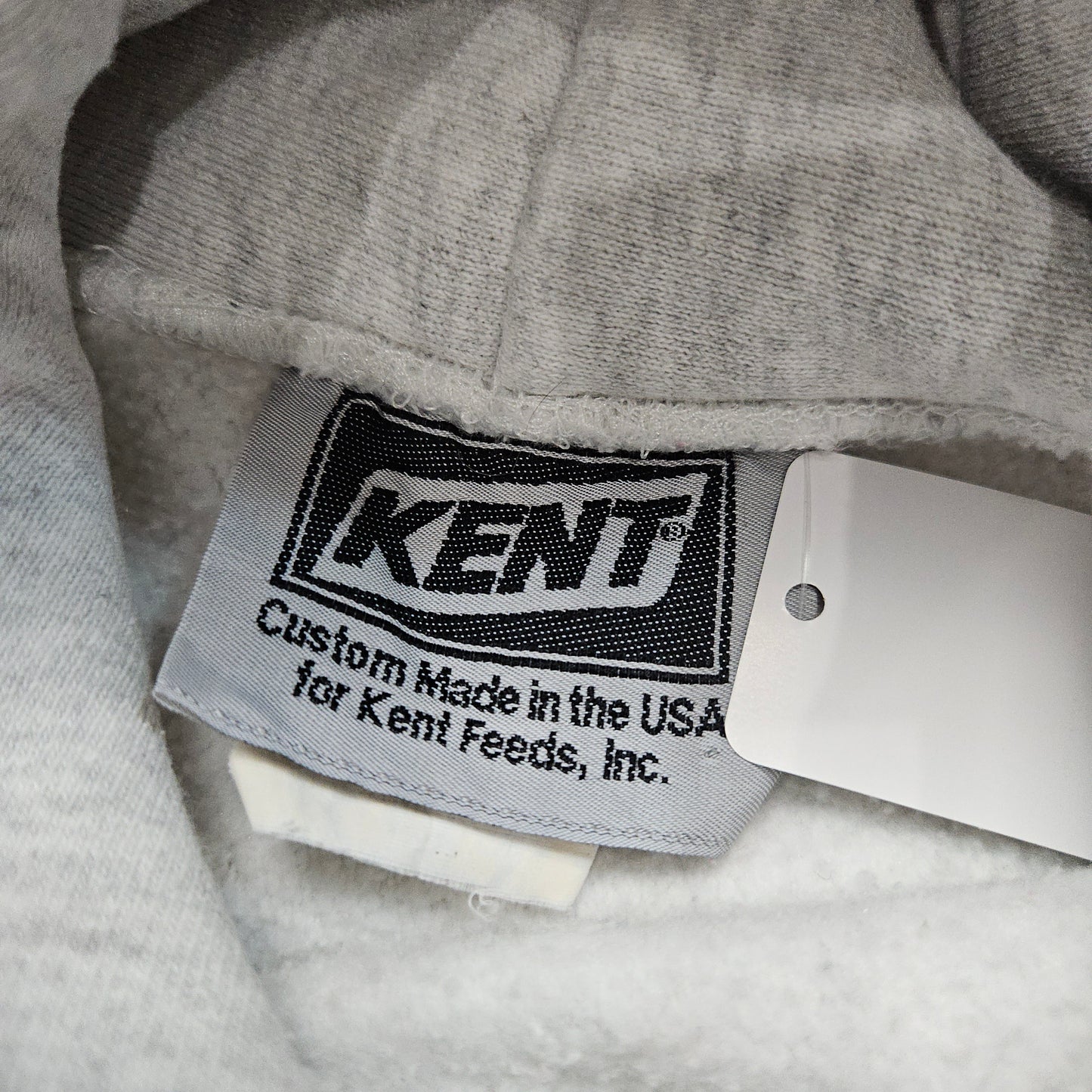 1990s Kent Feeds Grey Rerverse Weave Style Promotional Hoodie Sweatshirt Made in USA Size M