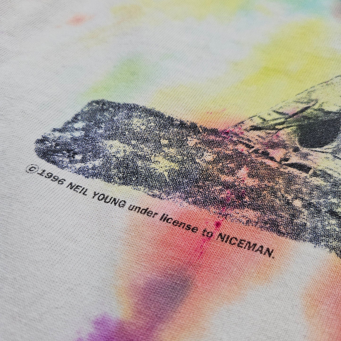 1990s 1996 Tie Dyed Neil Young with Crazy Horse Broken Arrow Tour T-Shirt Made in USA Size L/XL