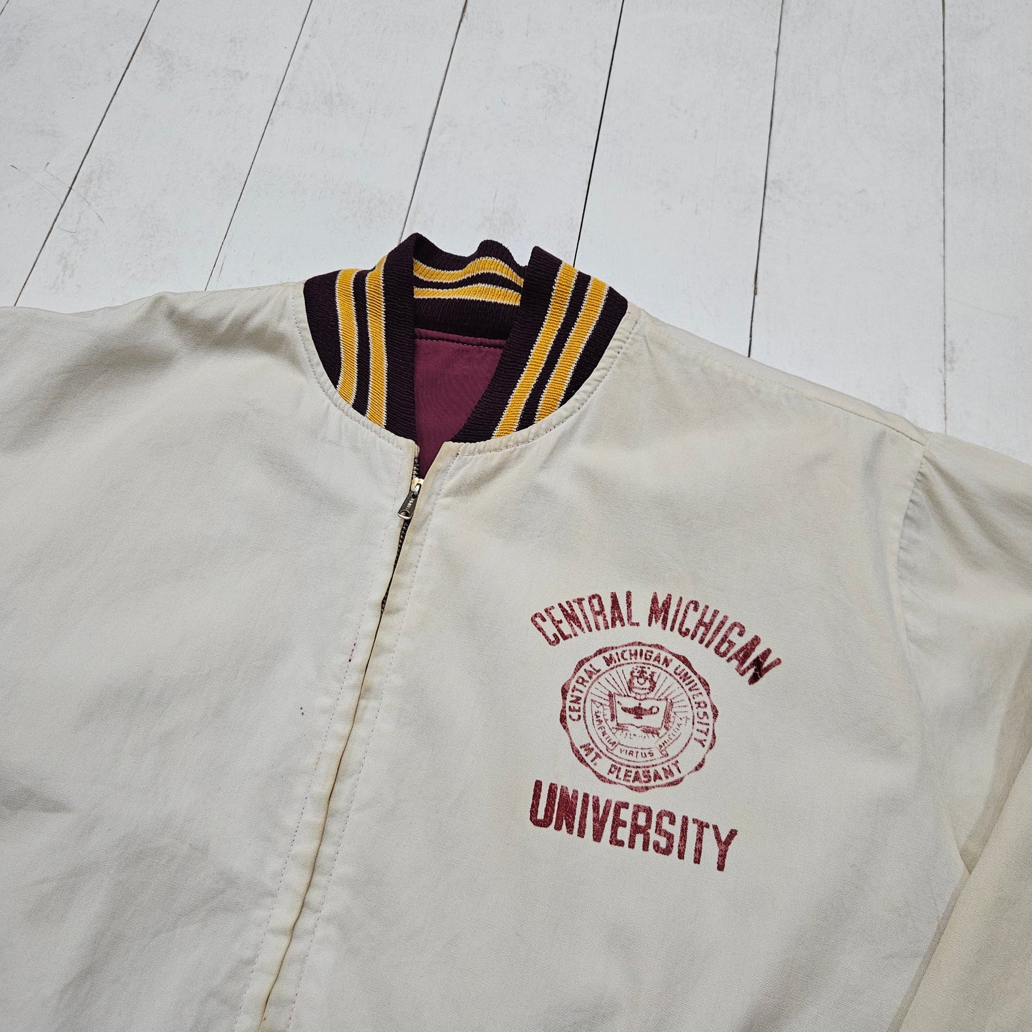 1960s/1970s Jem Reversible Central Michigan University Bomber Jacket Made in USA Size L