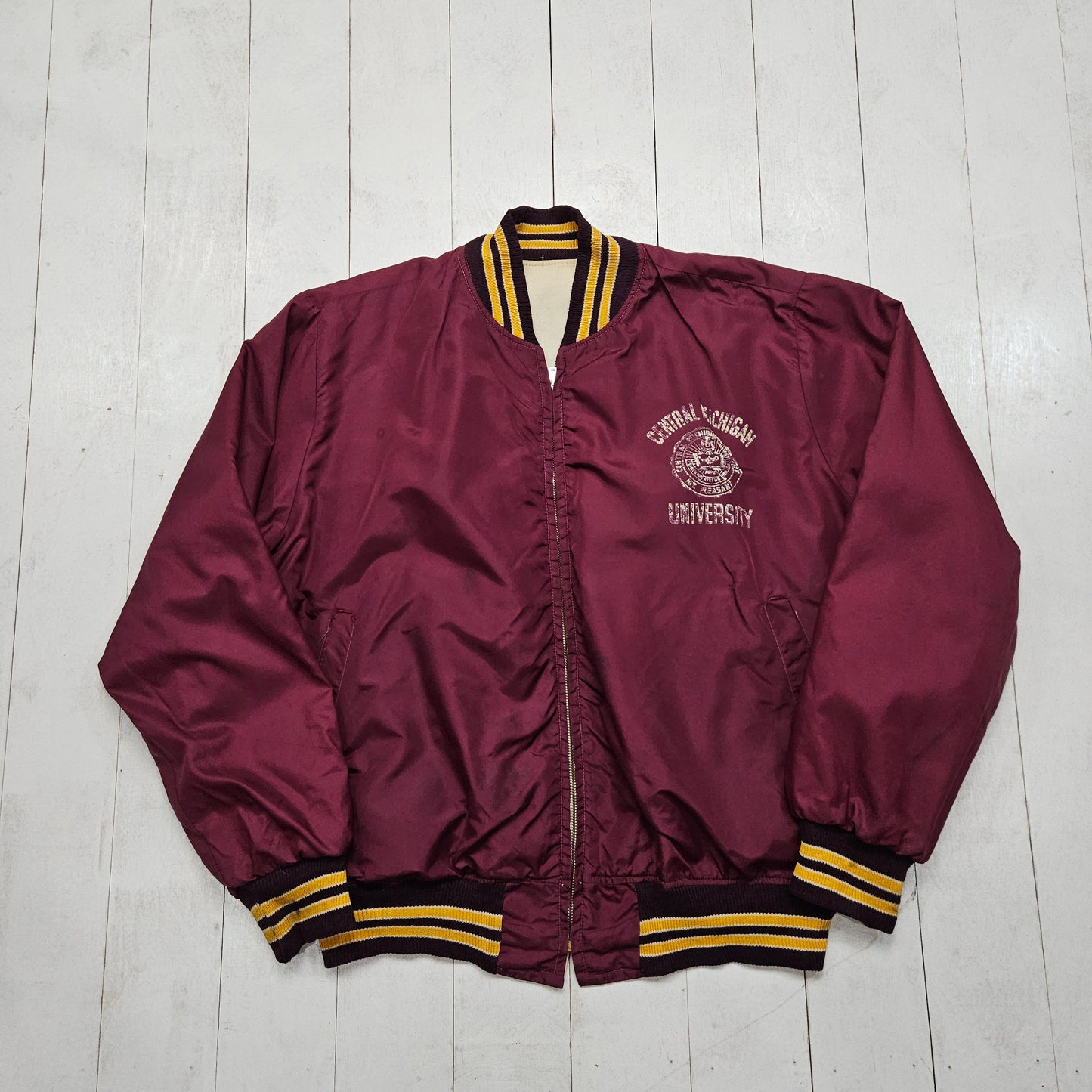 1960s/1970s Jem Reversible Central Michigan University Bomber Jacket Made in USA Size L