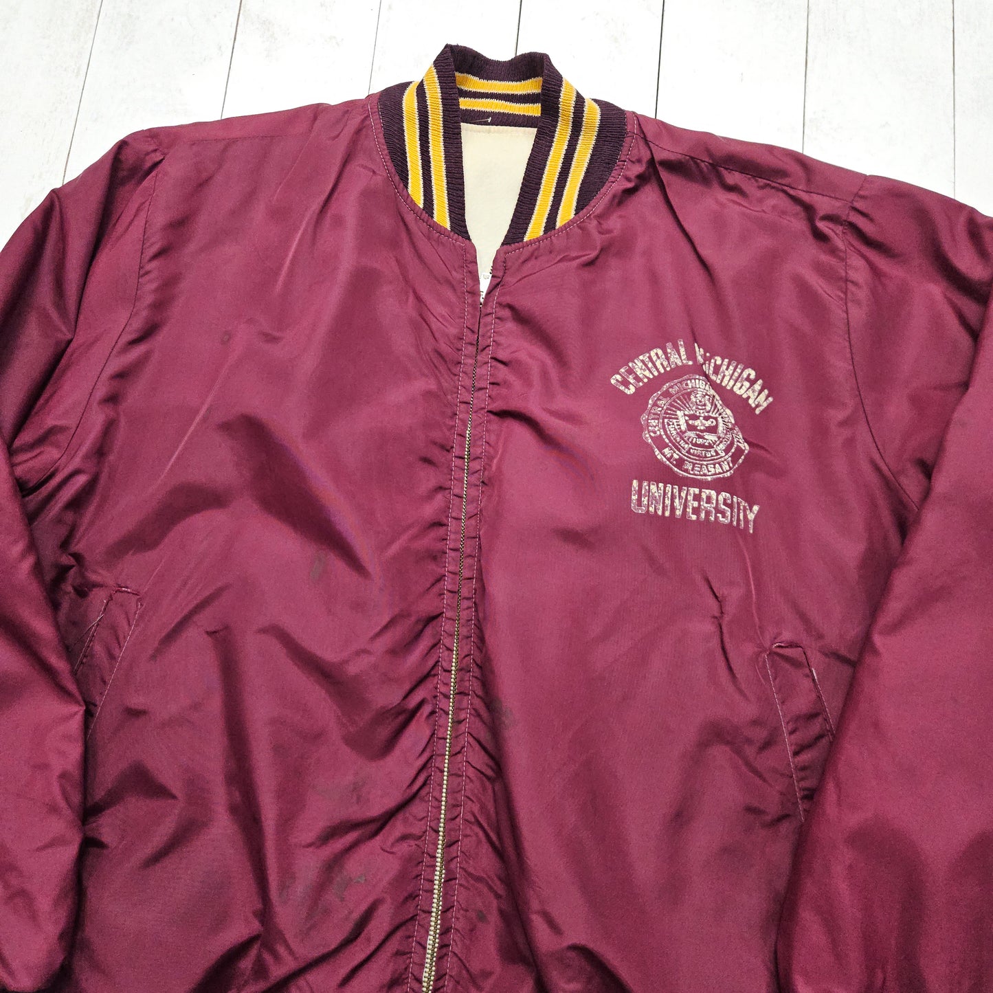 1960s/1970s Jem Reversible Central Michigan University Bomber Jacket Made in USA Size L