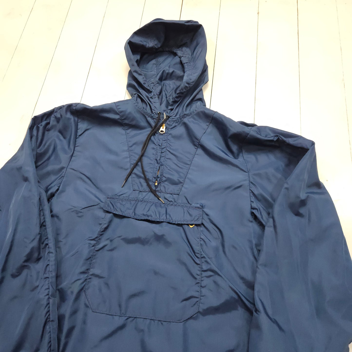 1950s Union Made Navy Blue Nylon Pullover Anorak Windbreaker Jacket Made in USA Mens Size S Womens Size M
