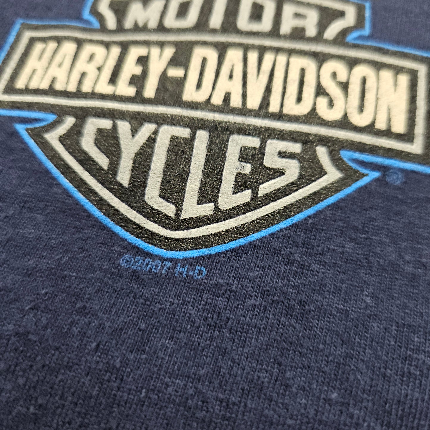 2000s 2007 Harley-Davidson Blue Skull Beaver Falls Pennsylvania Long Sleeve Motorcycle T-Shirt Made in USA Size XL