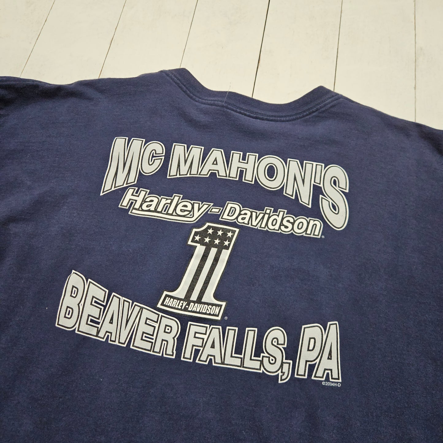 2000s 2007 Harley-Davidson Blue Skull Beaver Falls Pennsylvania Long Sleeve Motorcycle T-Shirt Made in USA Size XL