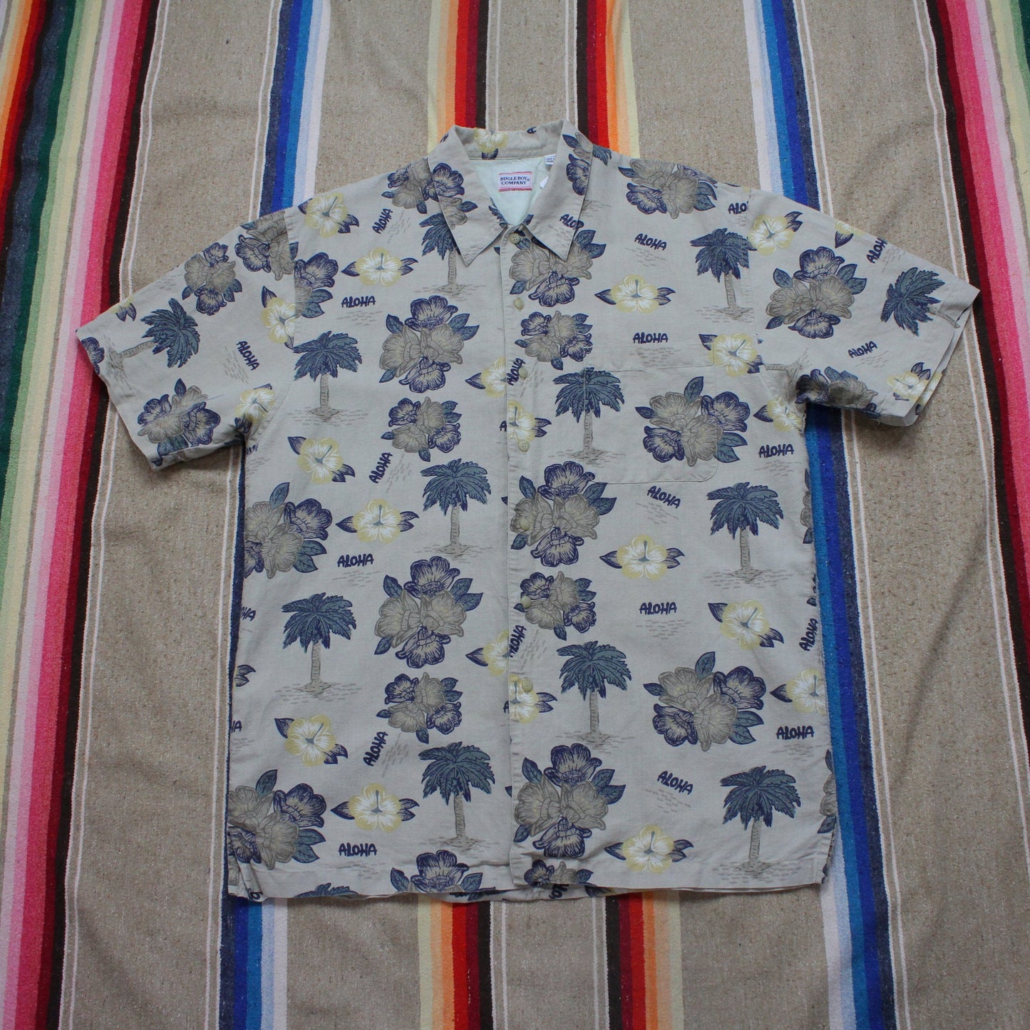 1990s Bugle Boy Tropical Aloha Print Button Up Shortsleeve Hawaiian Shirt Size L/XL