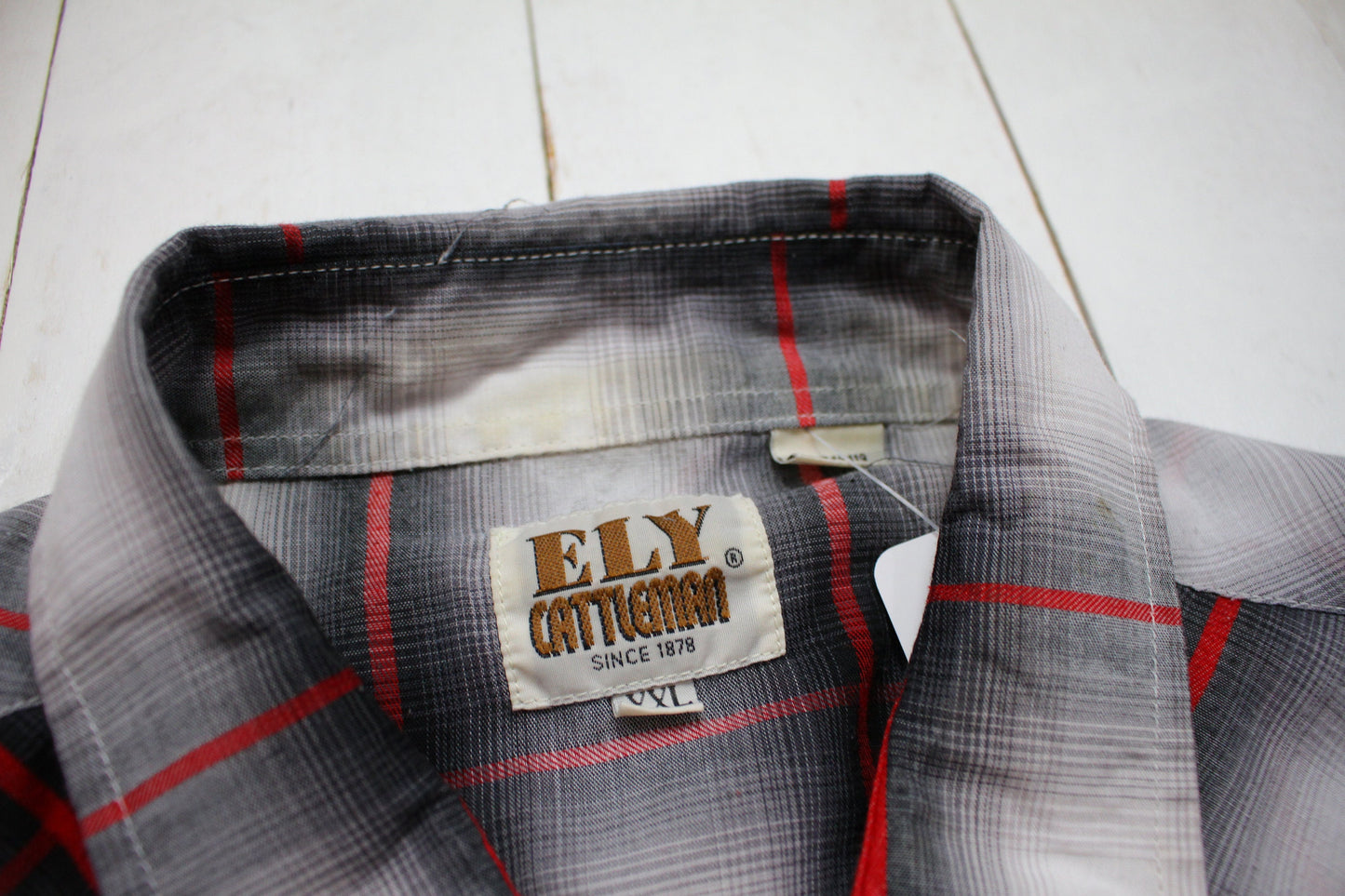 1990s ELY Cattleman Shadow Plaid Sawtooth Pocket Shortsleeve Western Shirt Size XXL