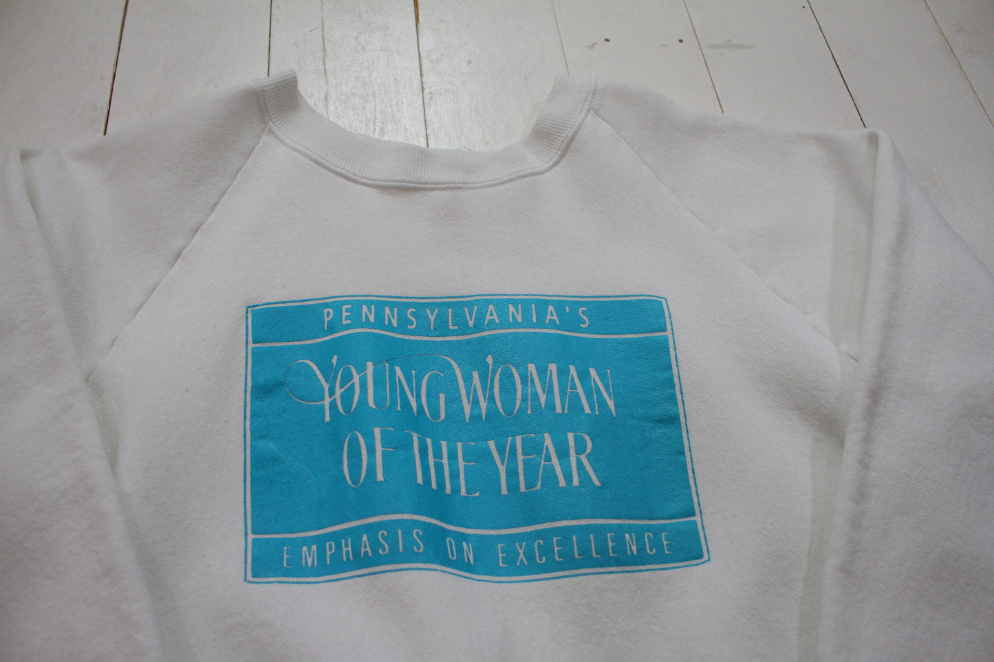 1990s Fruit of the Loom Pennsylvania's Young Woman of the Year Raglan Sweatshirt Made in USA Size M