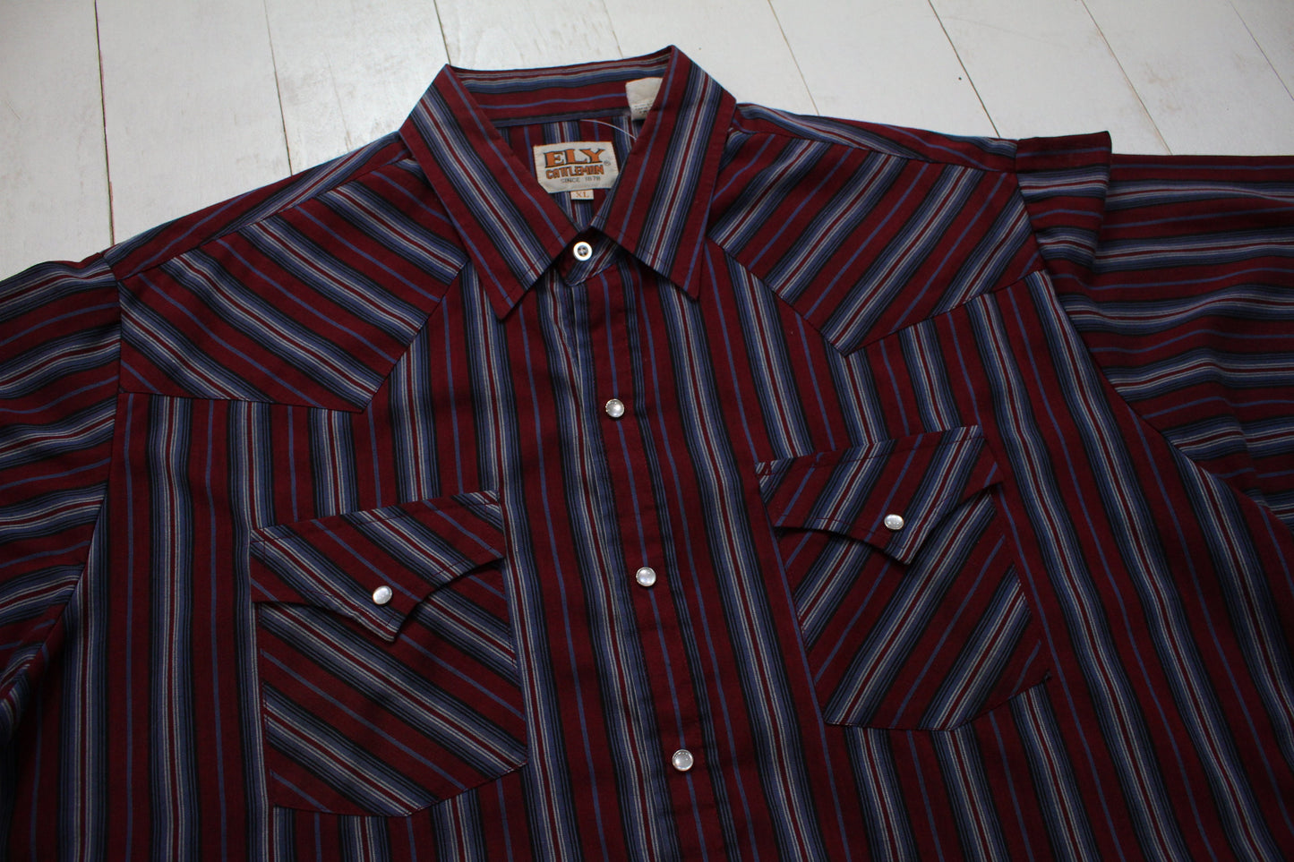 1990s/2000s ELY Cattleman Striped Shortsleeve Pearl Snap Western Shirt Size XL/XXL