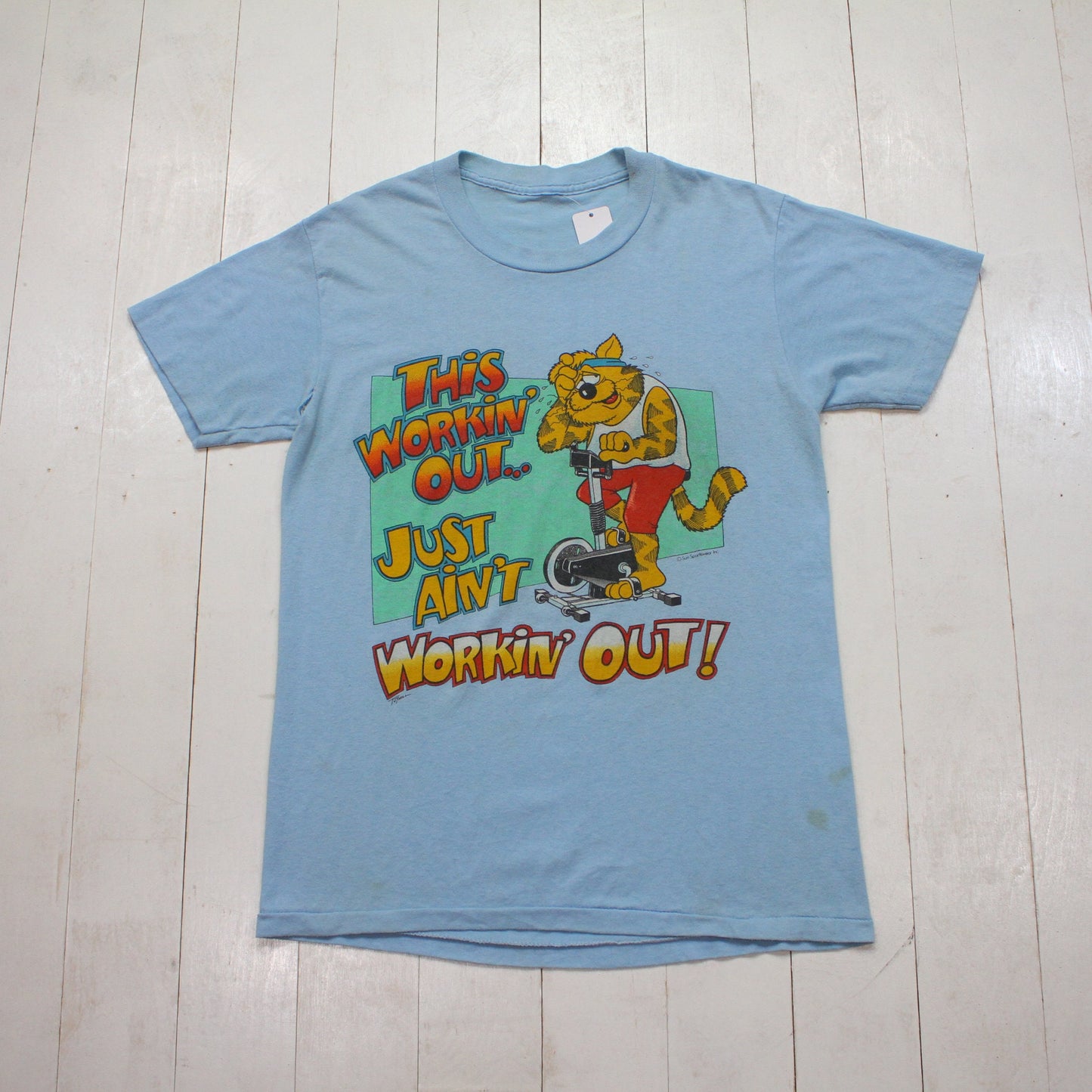 1980s/1990s Sun Sportswear Tuthill Cartoon Cat This Workin' Out Just Ain't Workin' Out! Funny T-Shirt Size M