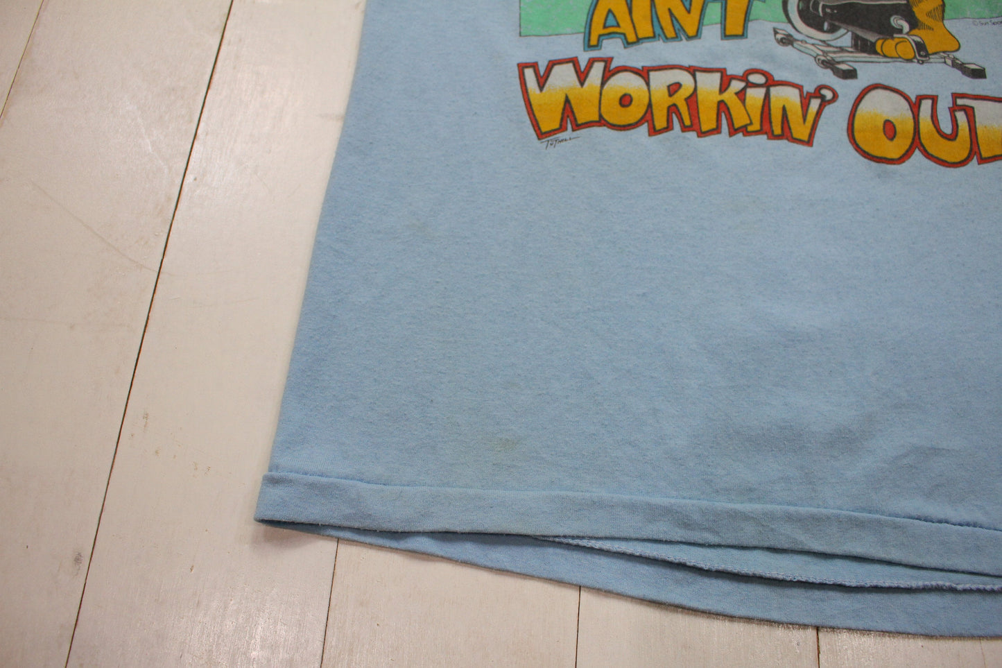 1980s/1990s Sun Sportswear Tuthill Cartoon Cat This Workin' Out Just Ain't Workin' Out! Funny T-Shirt Size M