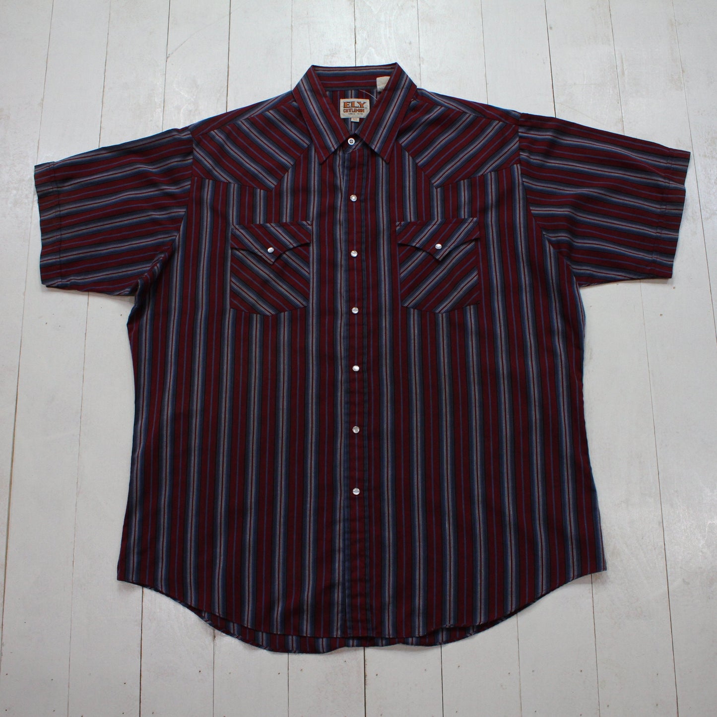 1990s/2000s ELY Cattleman Striped Shortsleeve Pearl Snap Western Shirt Size XL/XXL