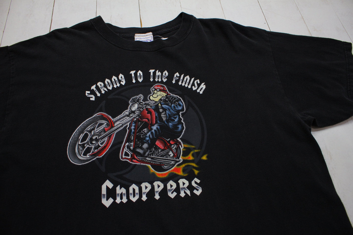 2000s Y2K Strong to the Finish Choppers Popeye Motorcycle T-Shirt Size XL