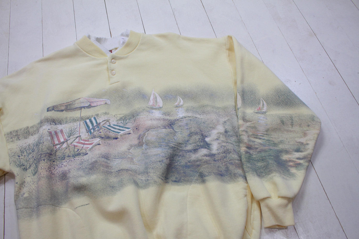 1990s Art Unlimited Beach Wraparound Henley Collar Sweatshirt Made in USA Size XL