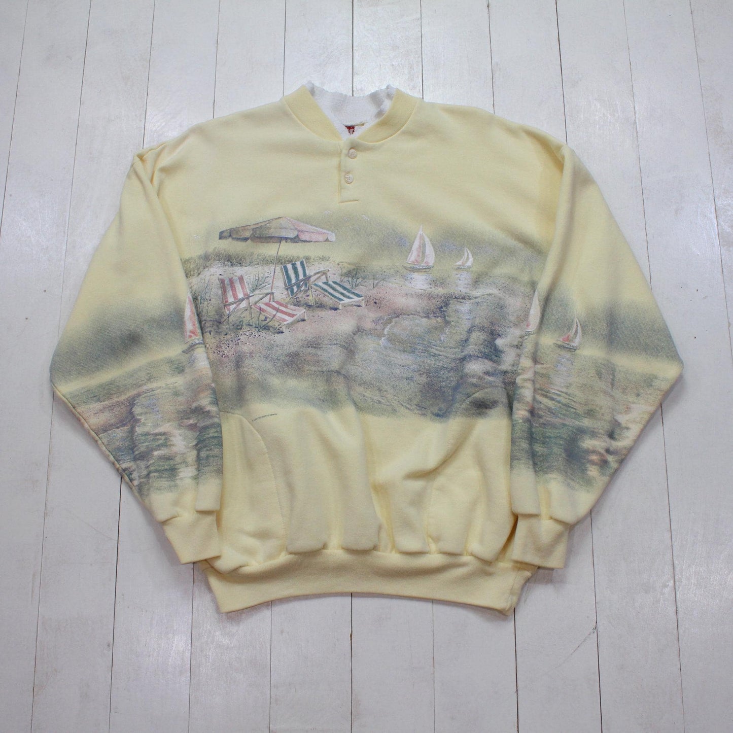 1990s Art Unlimited Beach Wraparound Henley Collar Sweatshirt Made in USA Size XL
