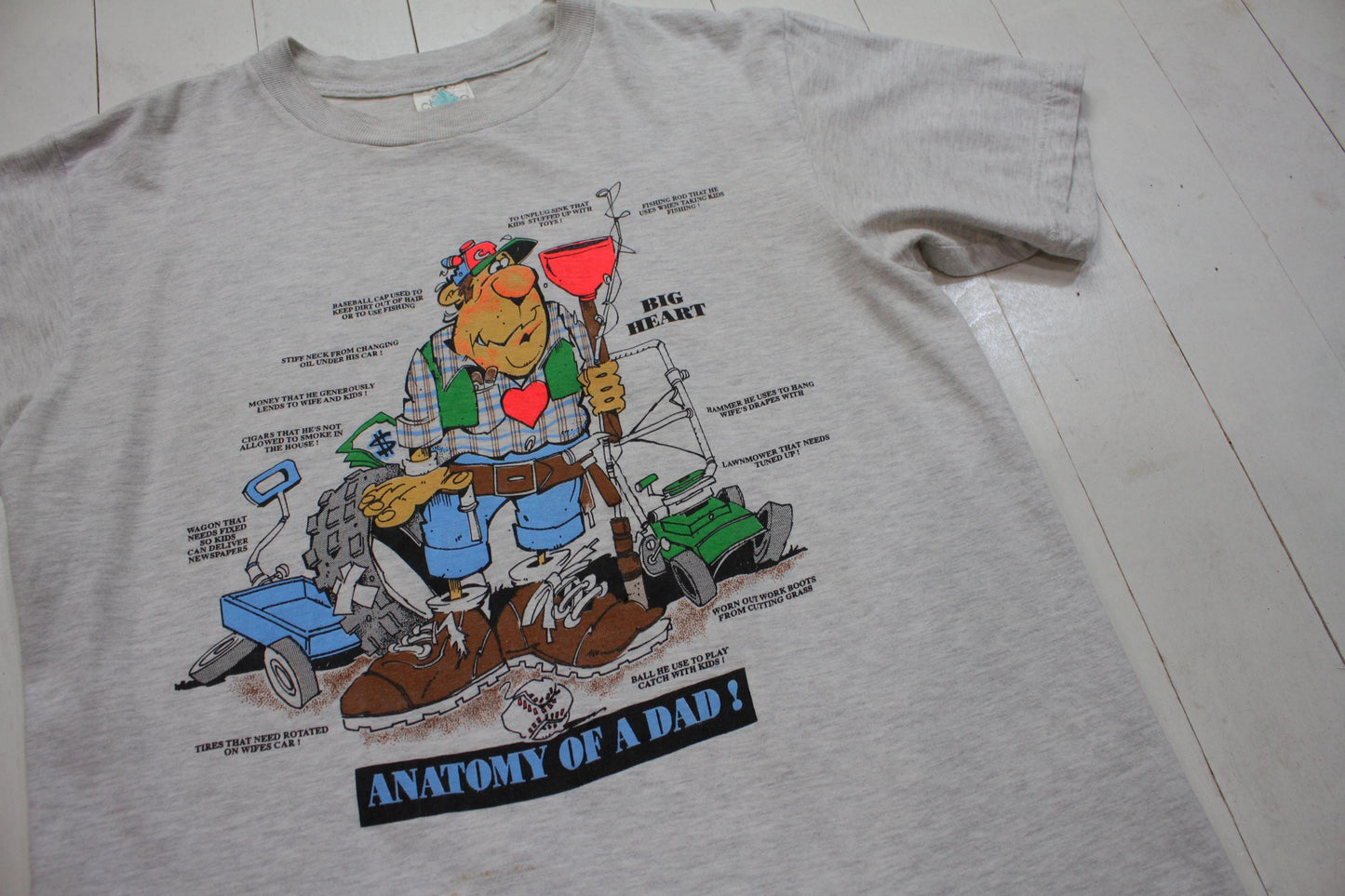 1990s Anatomy of a Dad Funny Cartoon T-Shirt Size L