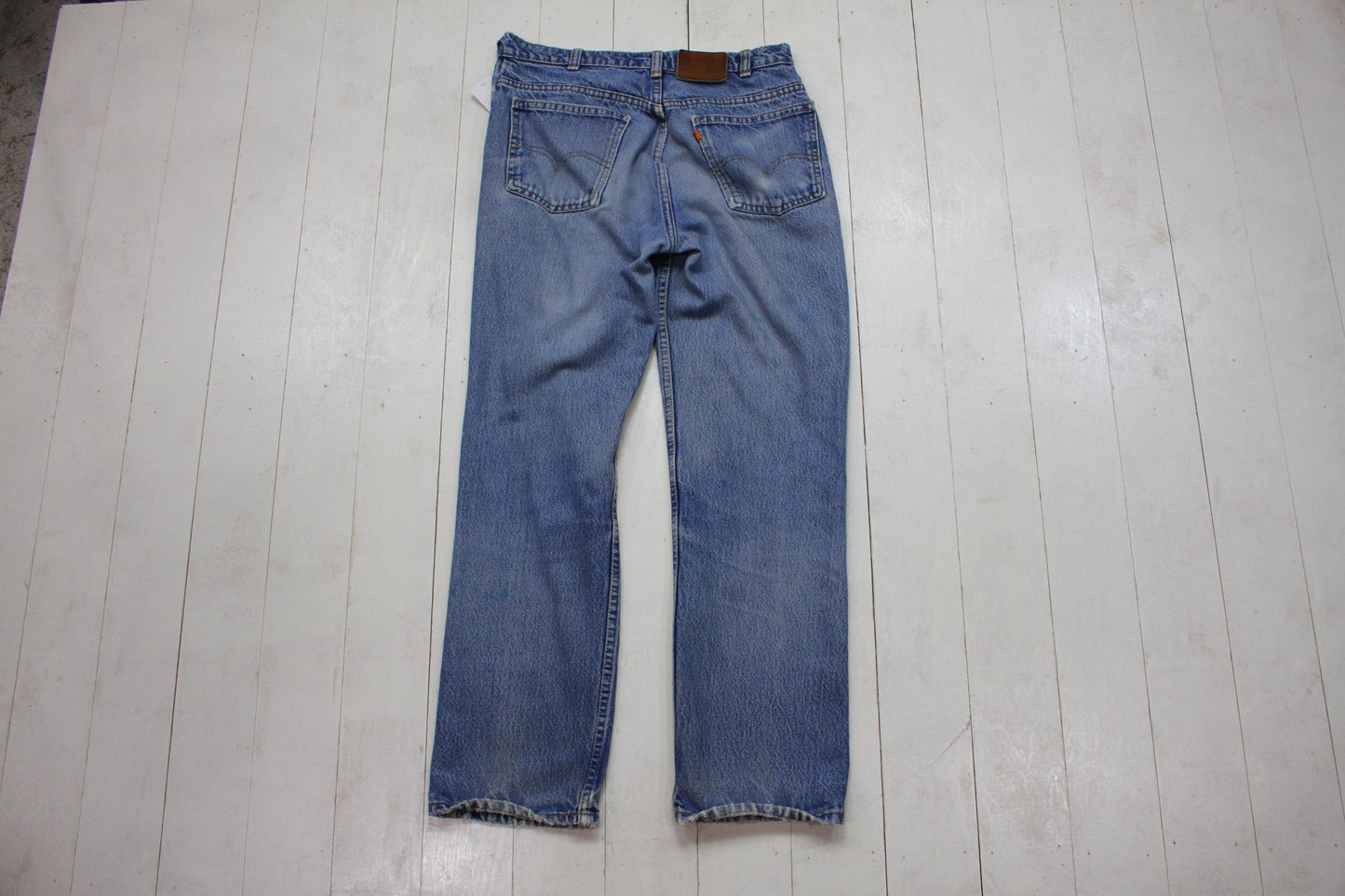 1990s Levi's Orange Tab 619 Blue Denim Jeans Distressed Painter Size 30x28