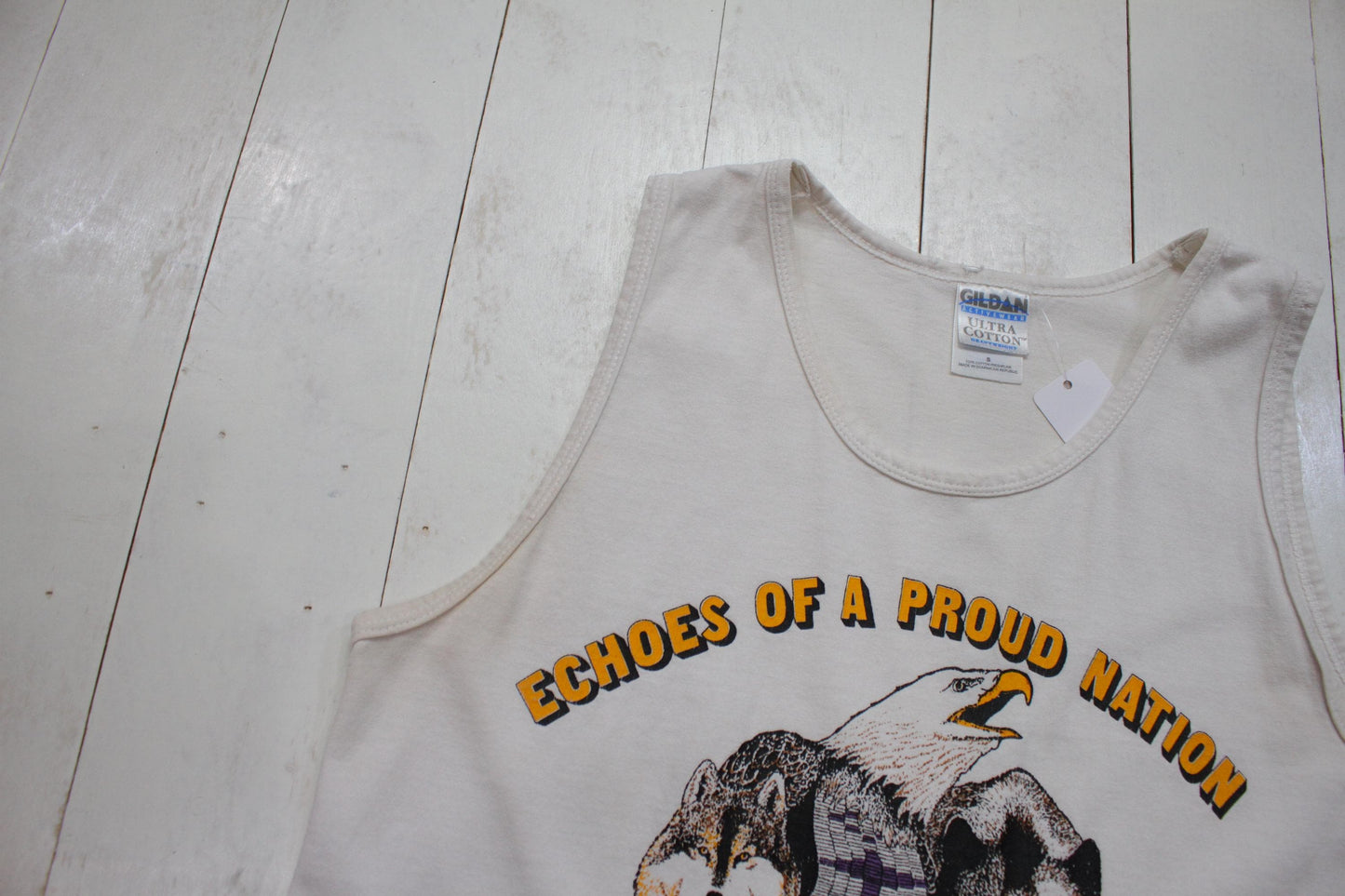 2000s Y2K 2002 Echoes of a Proud Nation Kahnawake Mohawk Territory Pow Wow Tank Top T-Shirt Size S