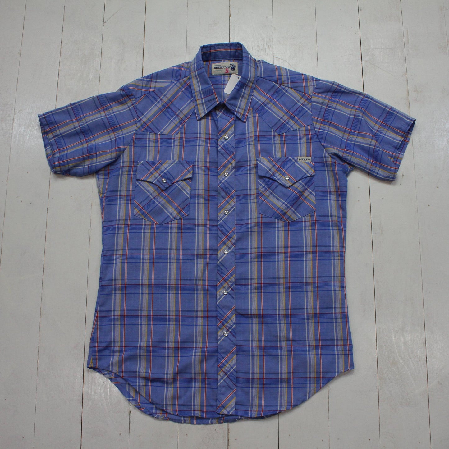 1980s/1990s Roebucks Shortsleeve Pearl Snap Western Shirt Size M