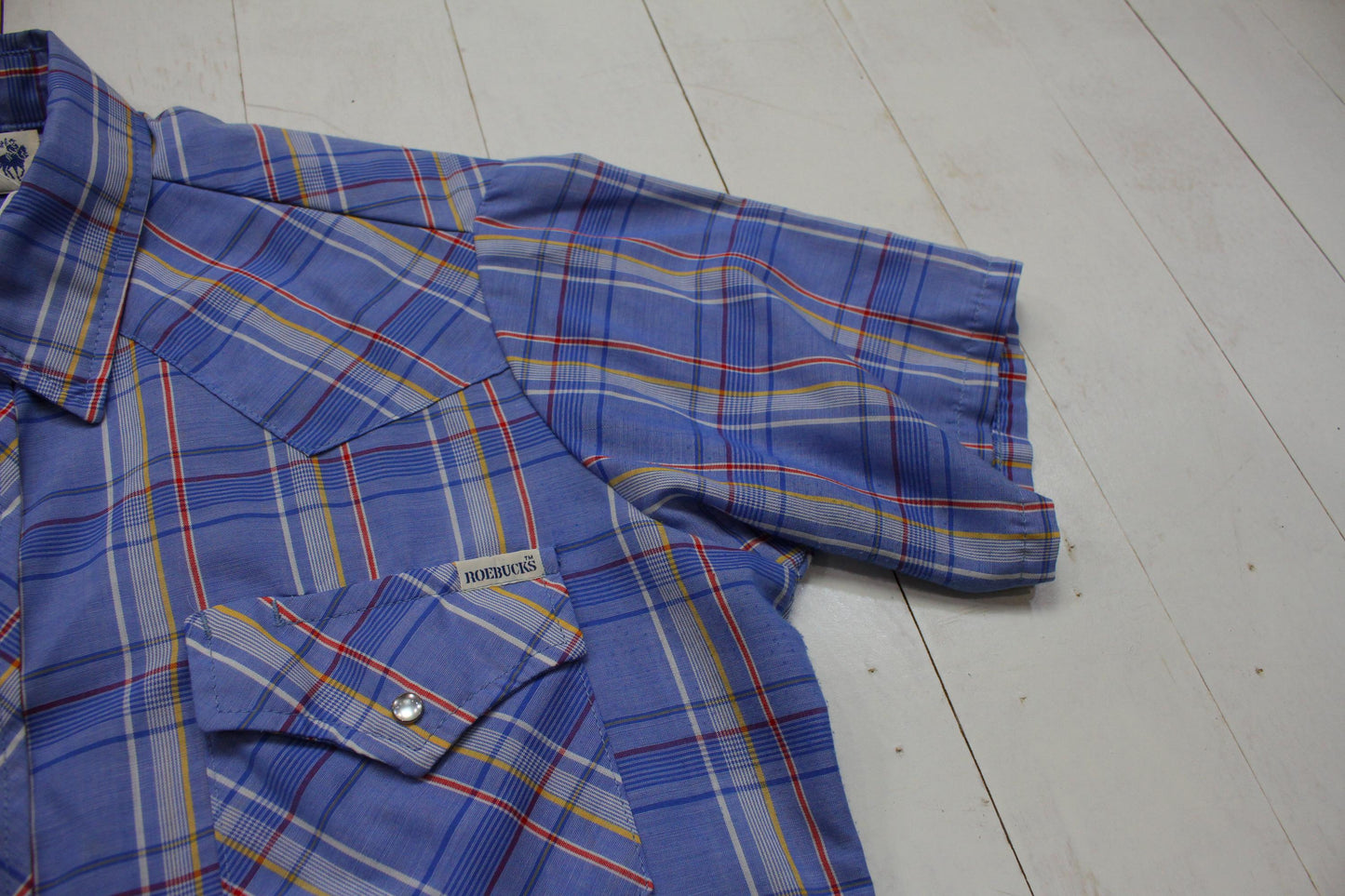 1980s/1990s Roebucks Shortsleeve Pearl Snap Western Shirt Size M