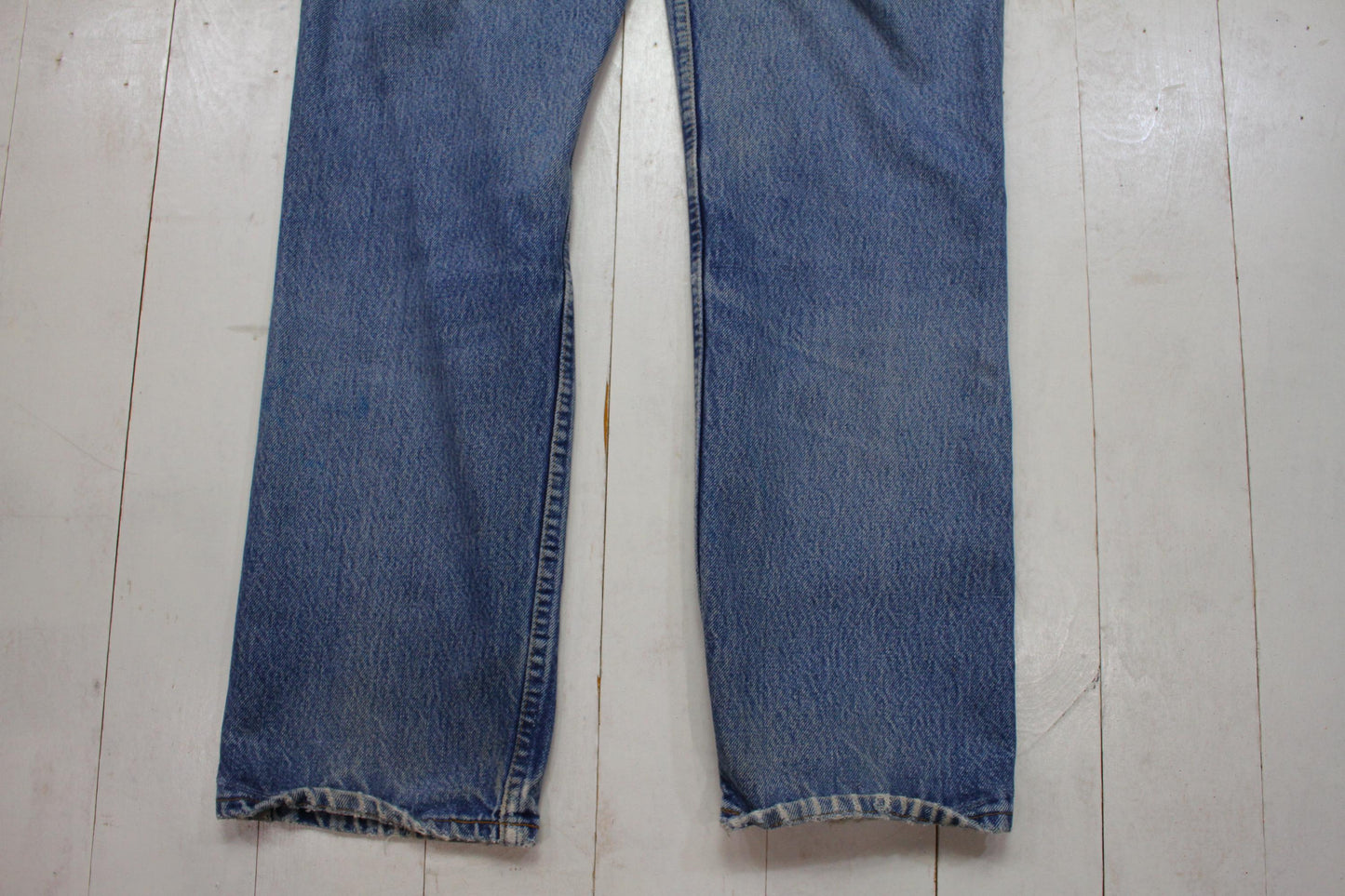 1990s Levi's Orange Tab 619 Blue Denim Jeans Distressed Painter Size 30x28