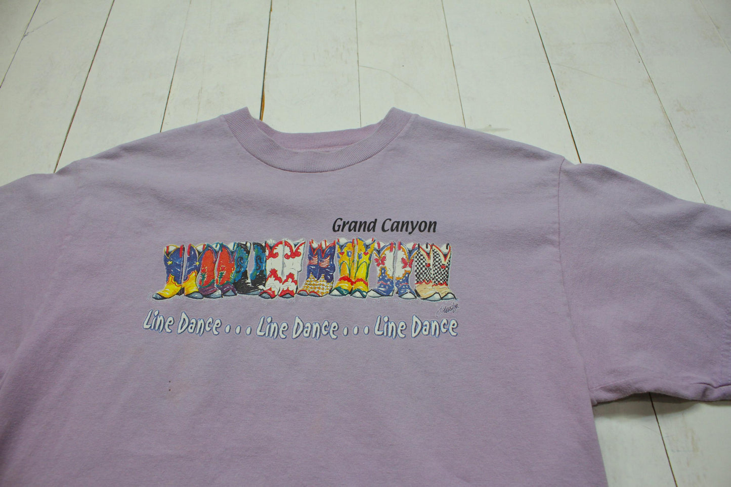 1990s/2000s Y2K Grand Canyon Line Dance Cowboy Boots Souvenir T-Shirt Size S