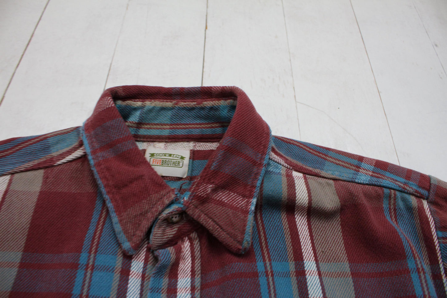 2000s Five Brother Plum Plaid Flannel Shirt Work Shirt Size L