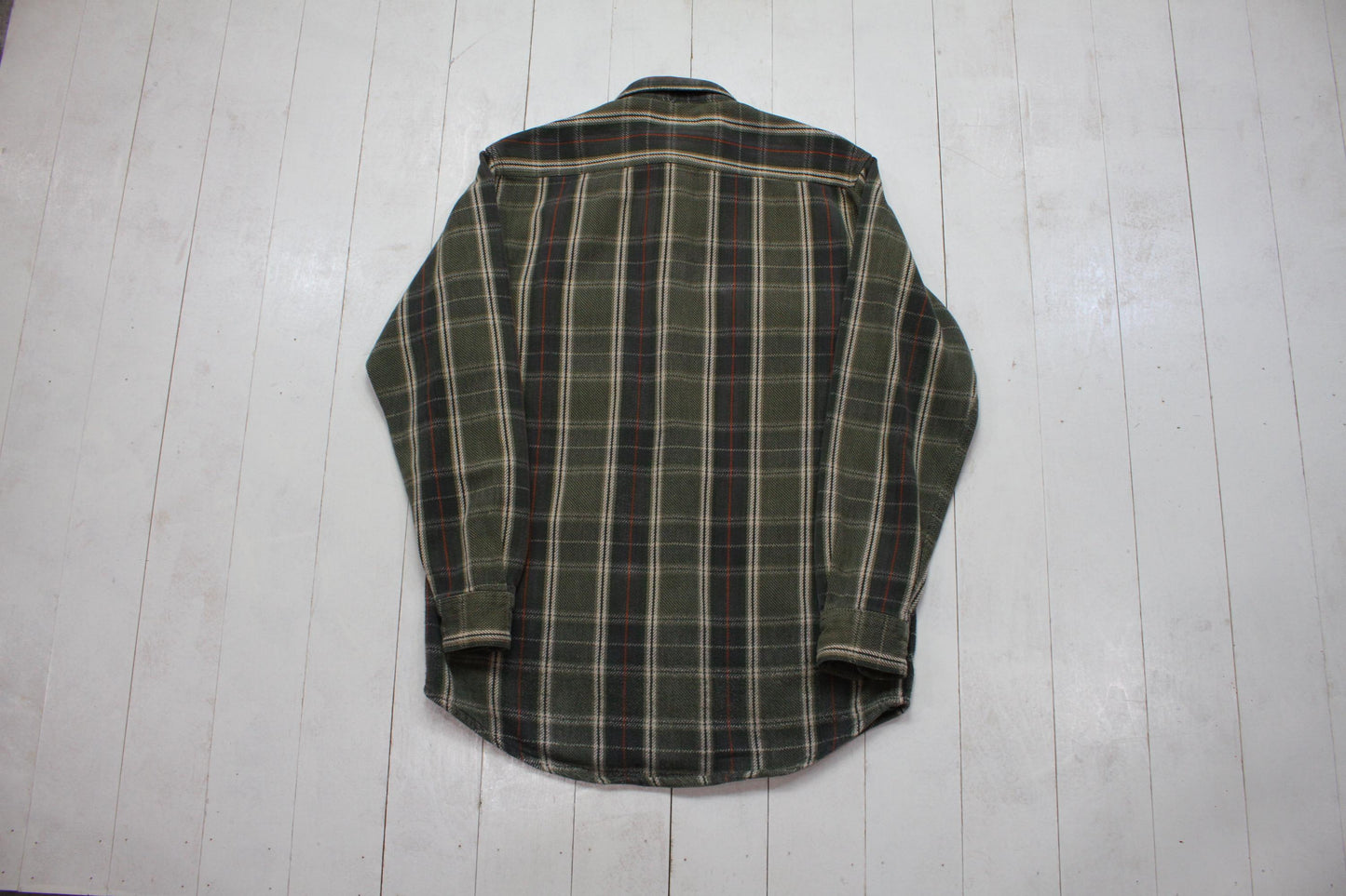 2000s Five Brother Green Plaid Flannel Shirt Work Shirt Size M/L
