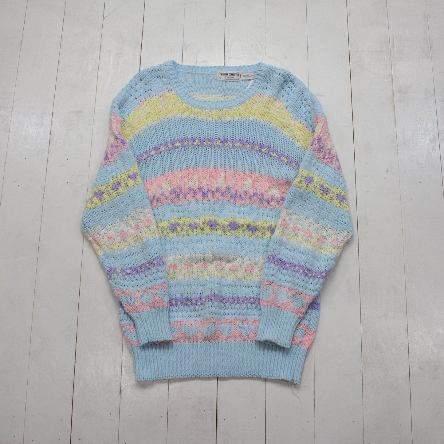 1980s/1990s Western Connection Easter Pastel Striped Acrylic Knit Sweater Size S