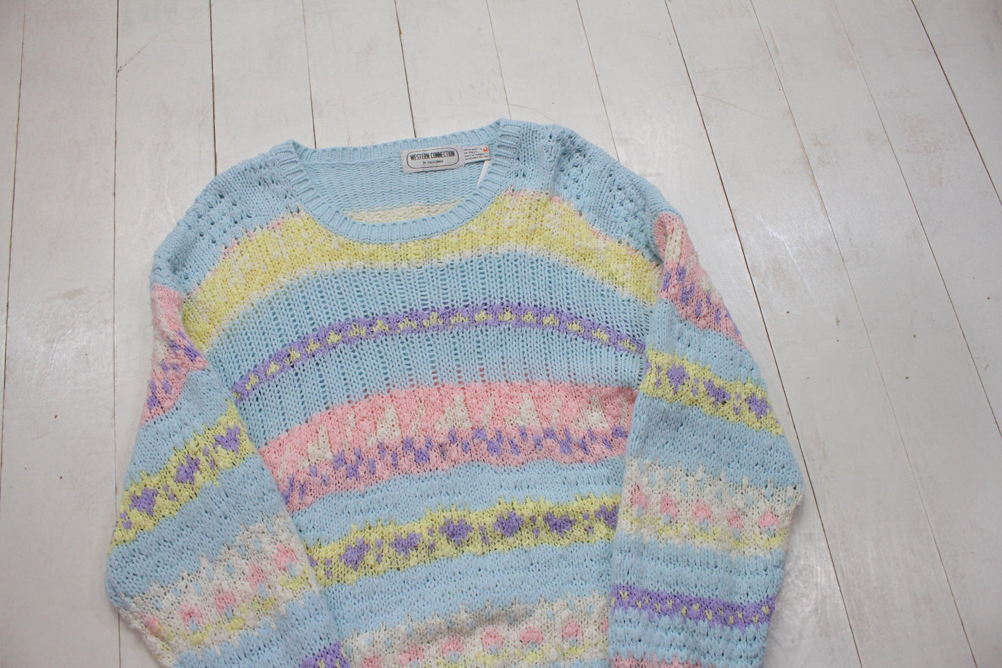 1980s/1990s Western Connection Easter Pastel Striped Acrylic Knit Sweater Size S