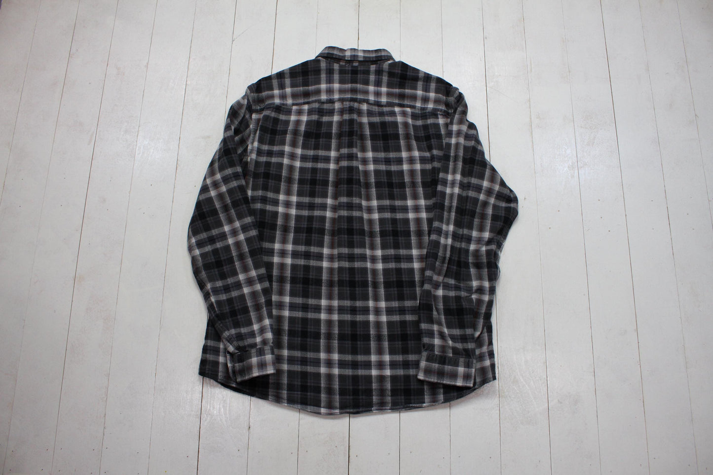 2010s Eddie Bauer Grey Plaid Button Down Flannel Shirt Size L/XL