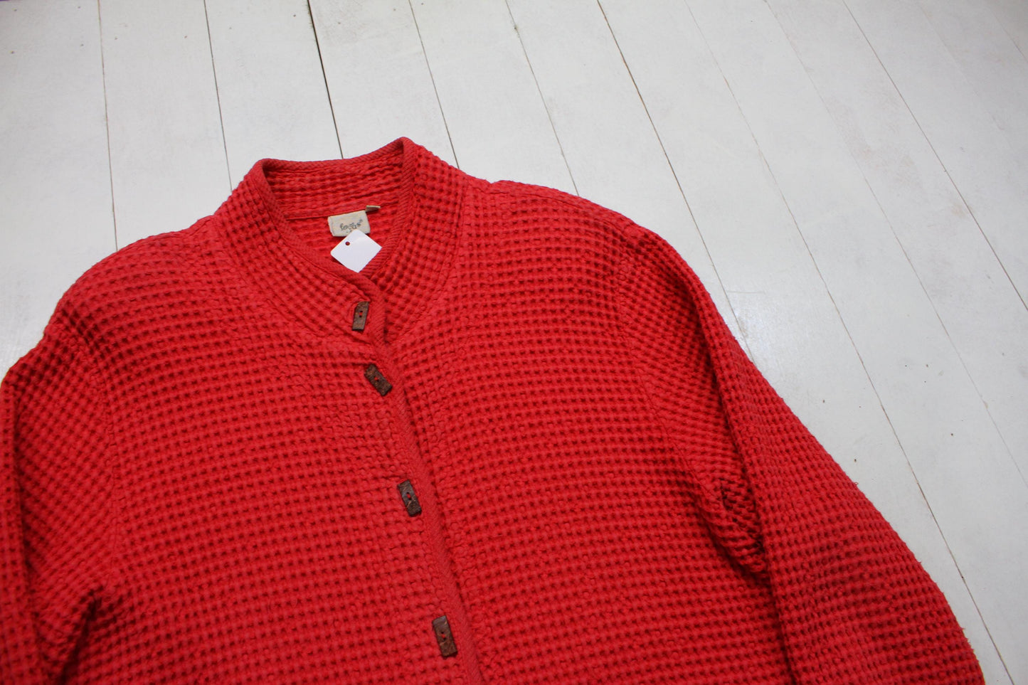 1990s Focus Pink Waffle Cotton Knit Jacket Made in USA Size L