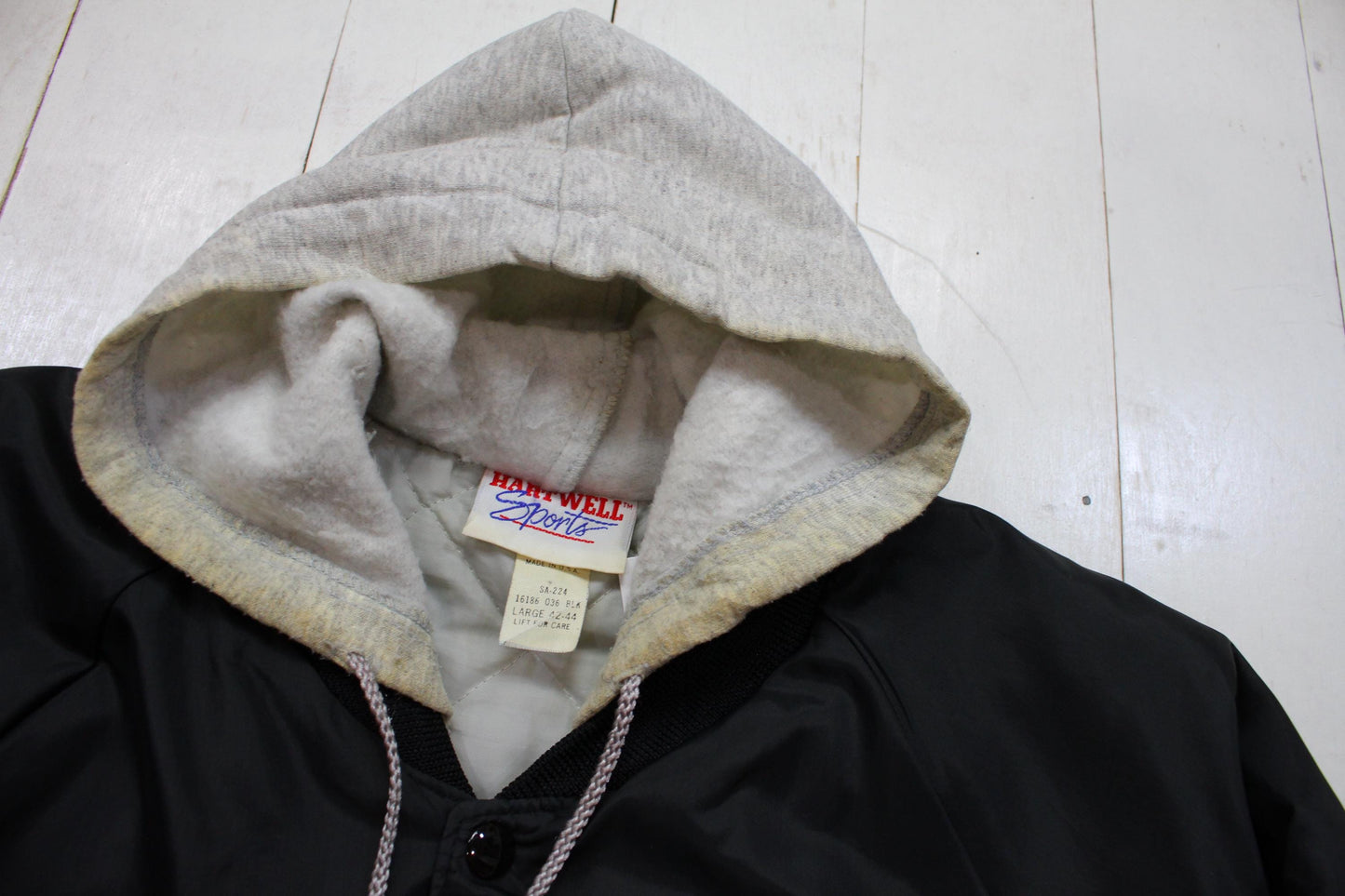 1980s/1990s Hartwell Black Robert Summers Tae Kwon Do Hoodie Quilted Lined Nylon Bomber Jacket Made in USA Size L