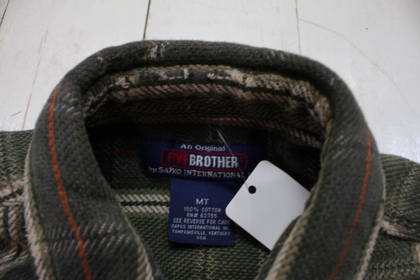 2000s Five Brother Green Plaid Flannel Shirt Work Shirt Size M/L