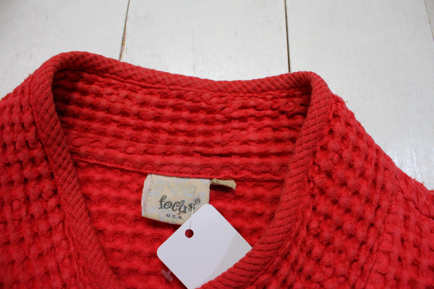 1990s Focus Pink Waffle Cotton Knit Jacket Made in USA Size L