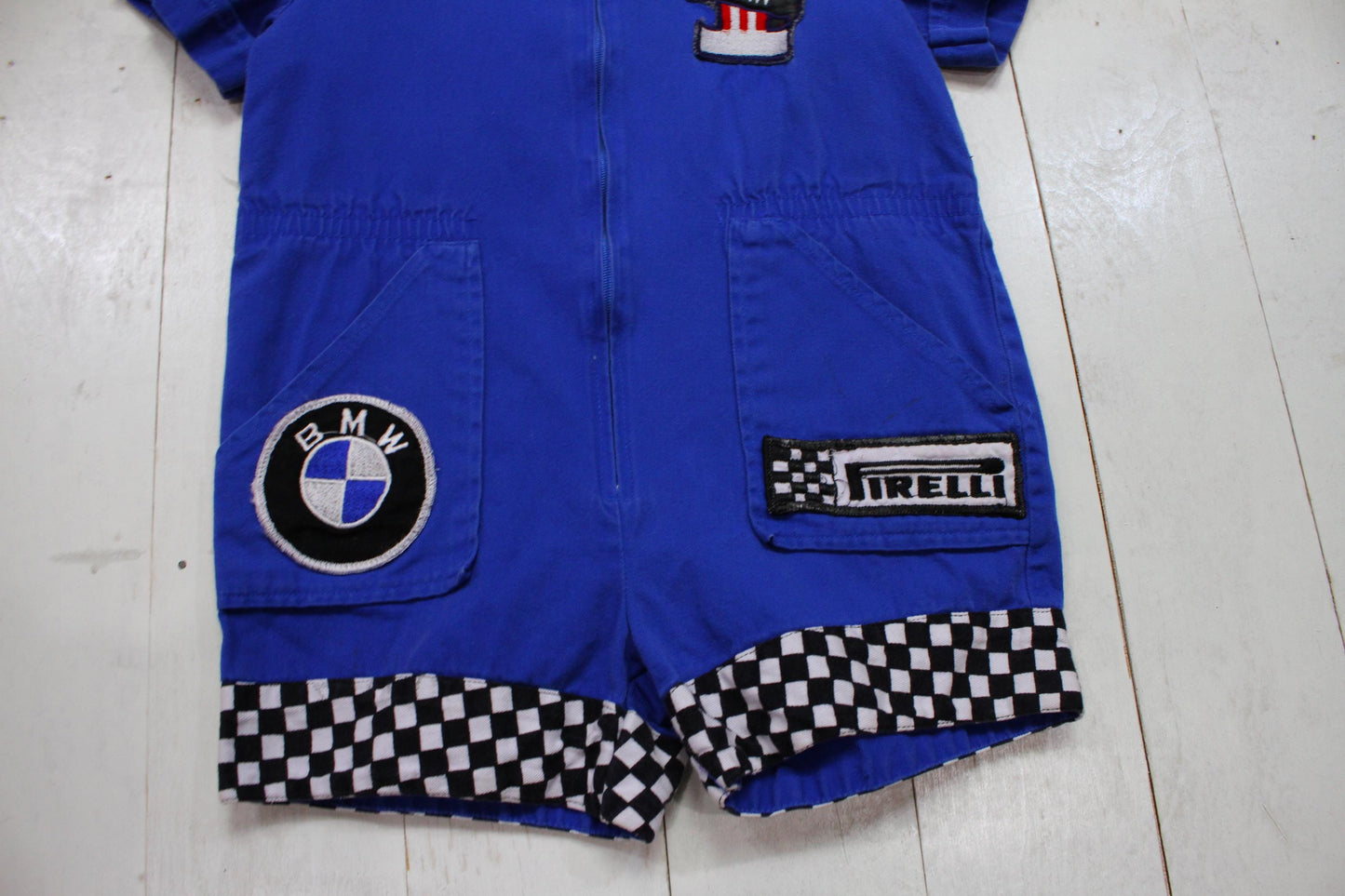 1990s Certified Kid Short Sleeve BMW Pirelli Racing Coveralls Shorts Jumpsuit Kid's Size 3/4T