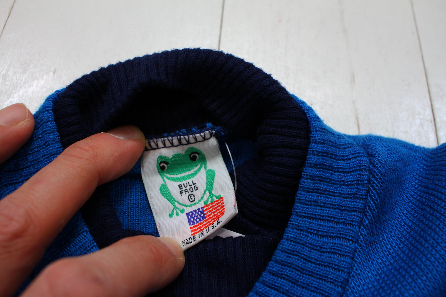 1980s Bull Frog Mock Turtleneck Acylic Knit Sweater Made in USA Size 2/3T