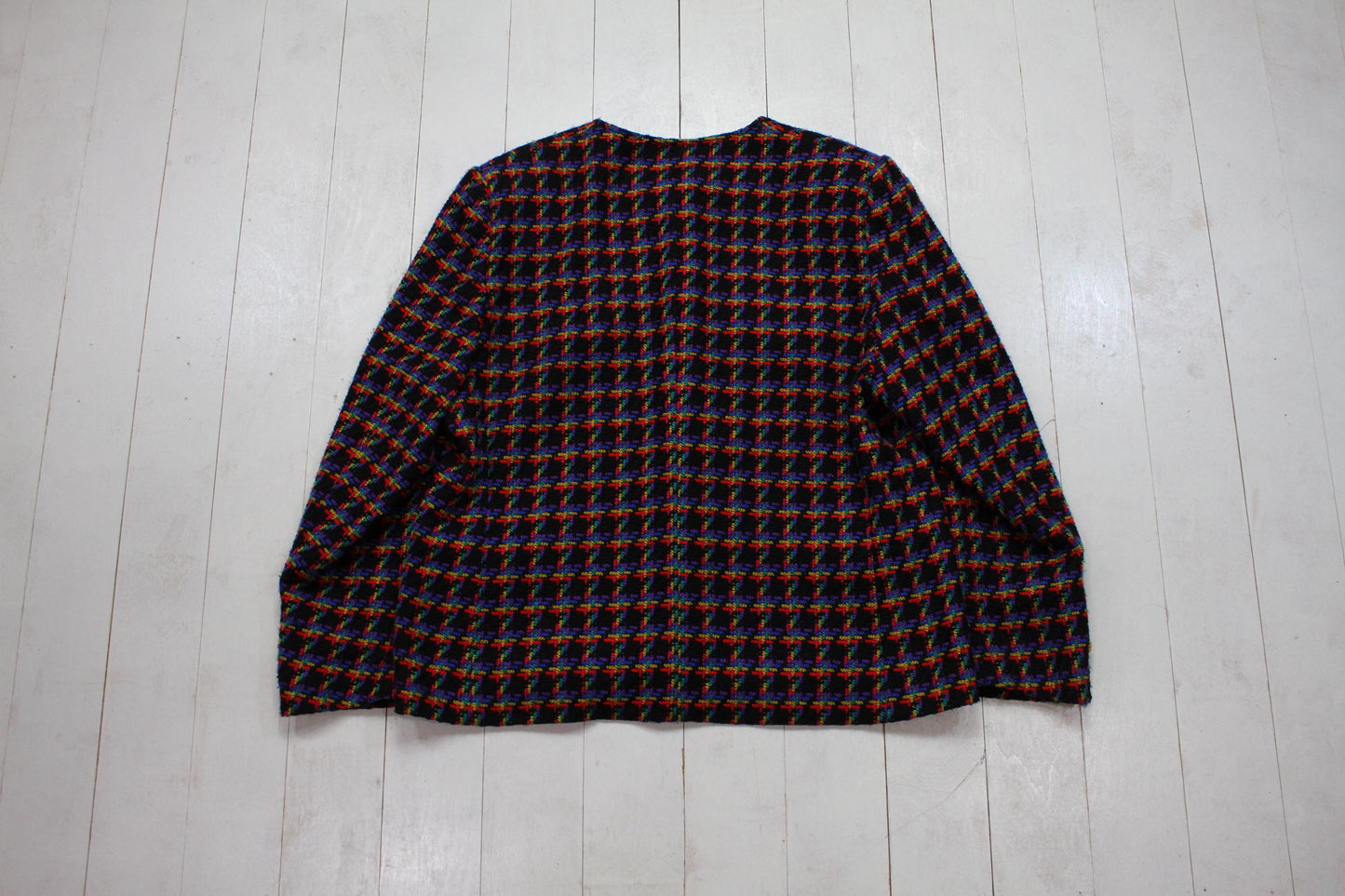 1980s/1990s Domina Black Multicolour Viscose Knit Business Suit Set Blazer and Skirt