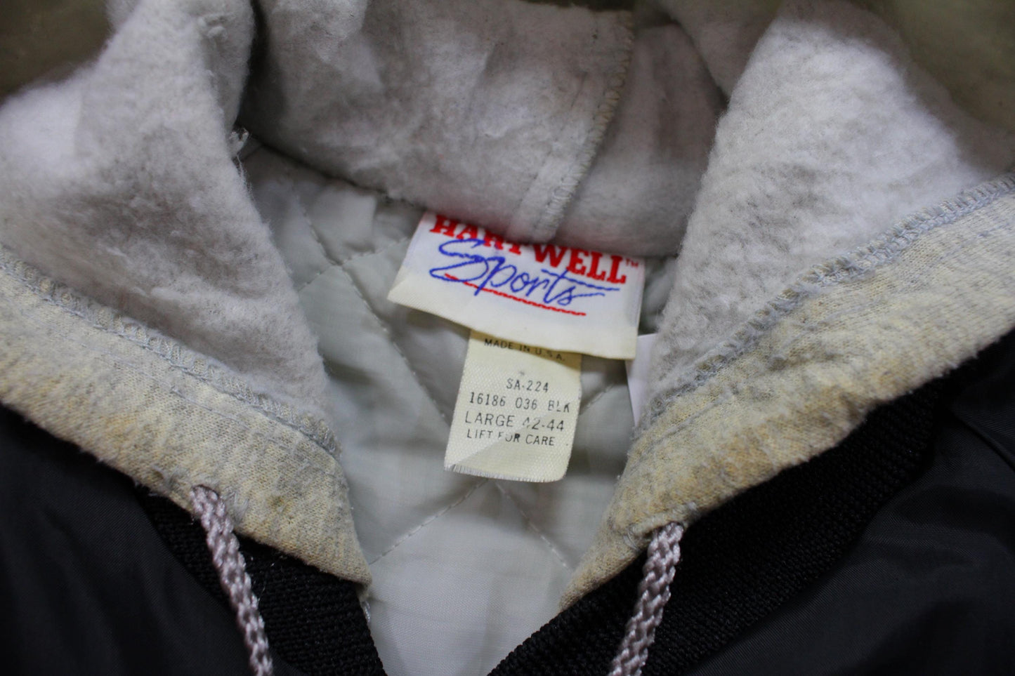 1980s/1990s Hartwell Black Robert Summers Tae Kwon Do Hoodie Quilted Lined Nylon Bomber Jacket Made in USA Size L